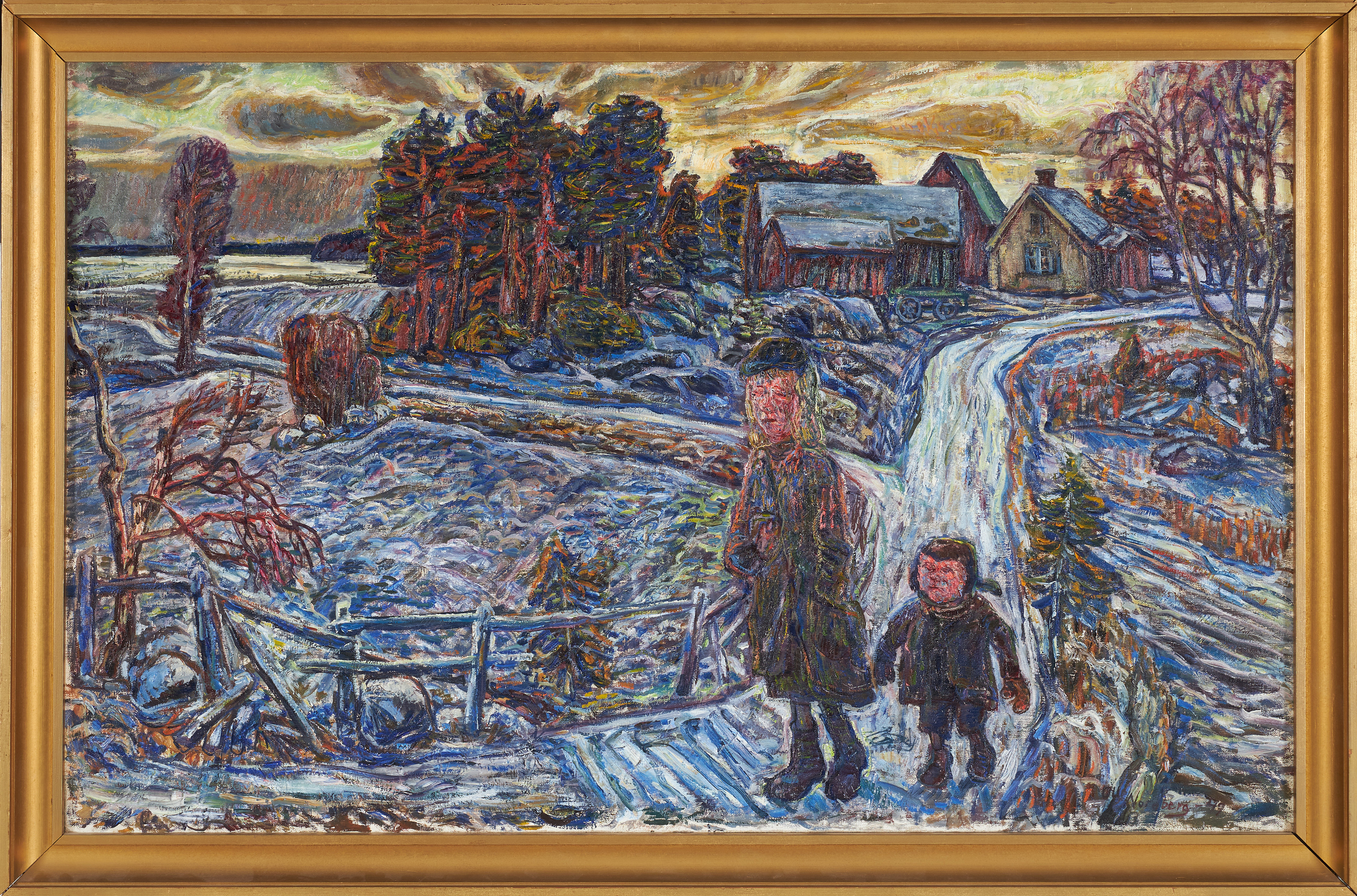 OLLE NORDBERG. Mor och barn på promenad, olja på duk, signerad och daterad -49.