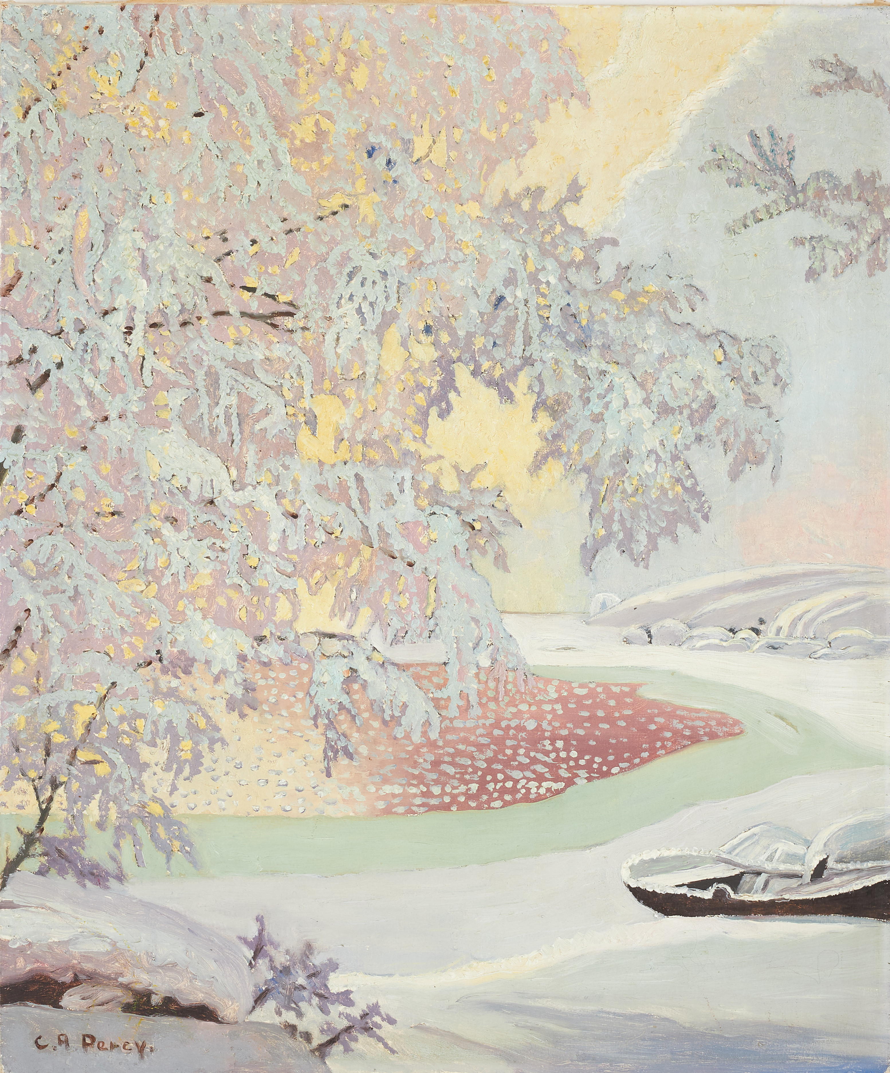 CARL ARVID BERGSTRÖM-PERCY. Rimfrost, olja på duk, signerad C A Percy.