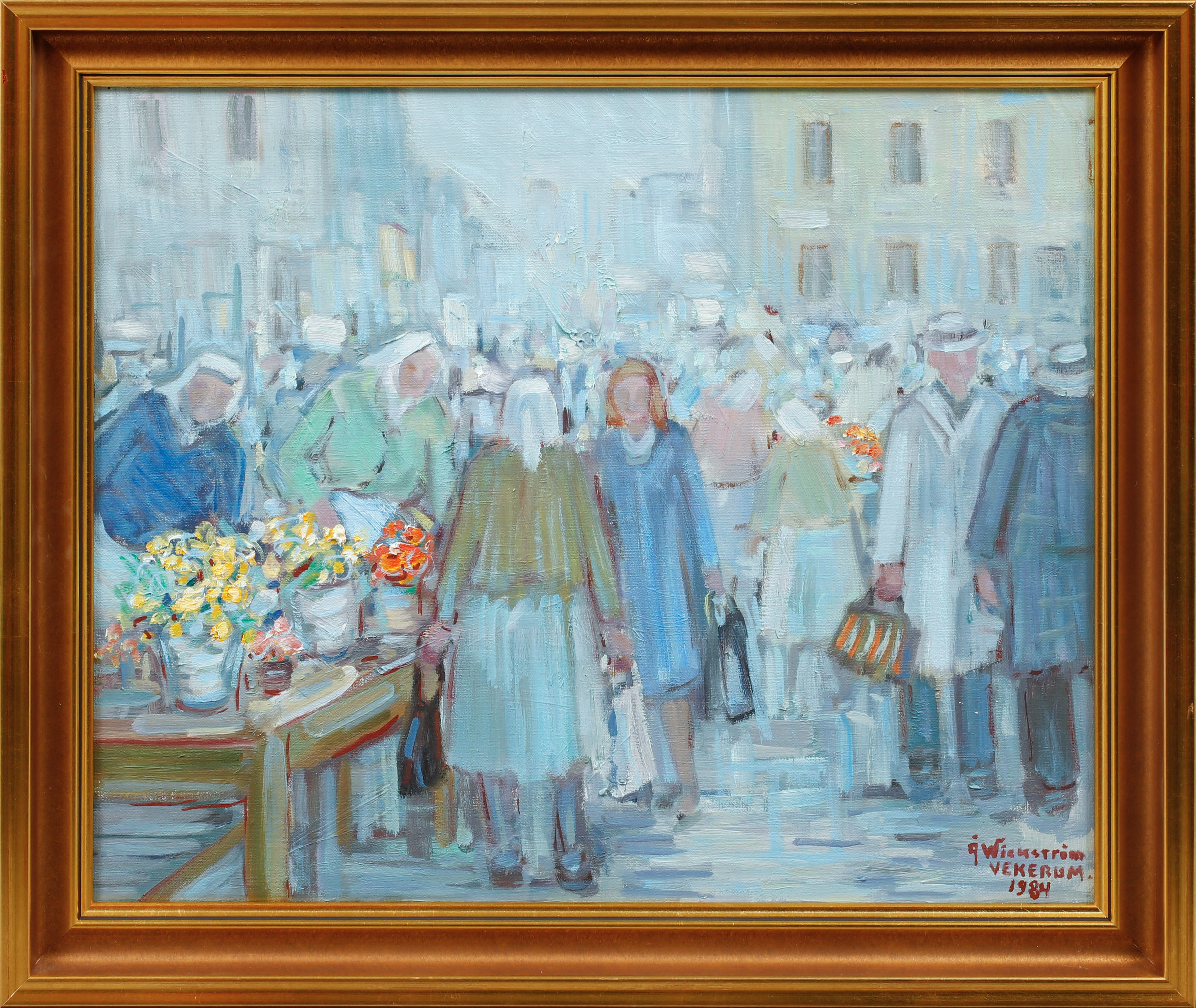 ÅKE WICKSTRÖM. "Vår-dag torget", olja på duk, signerad.