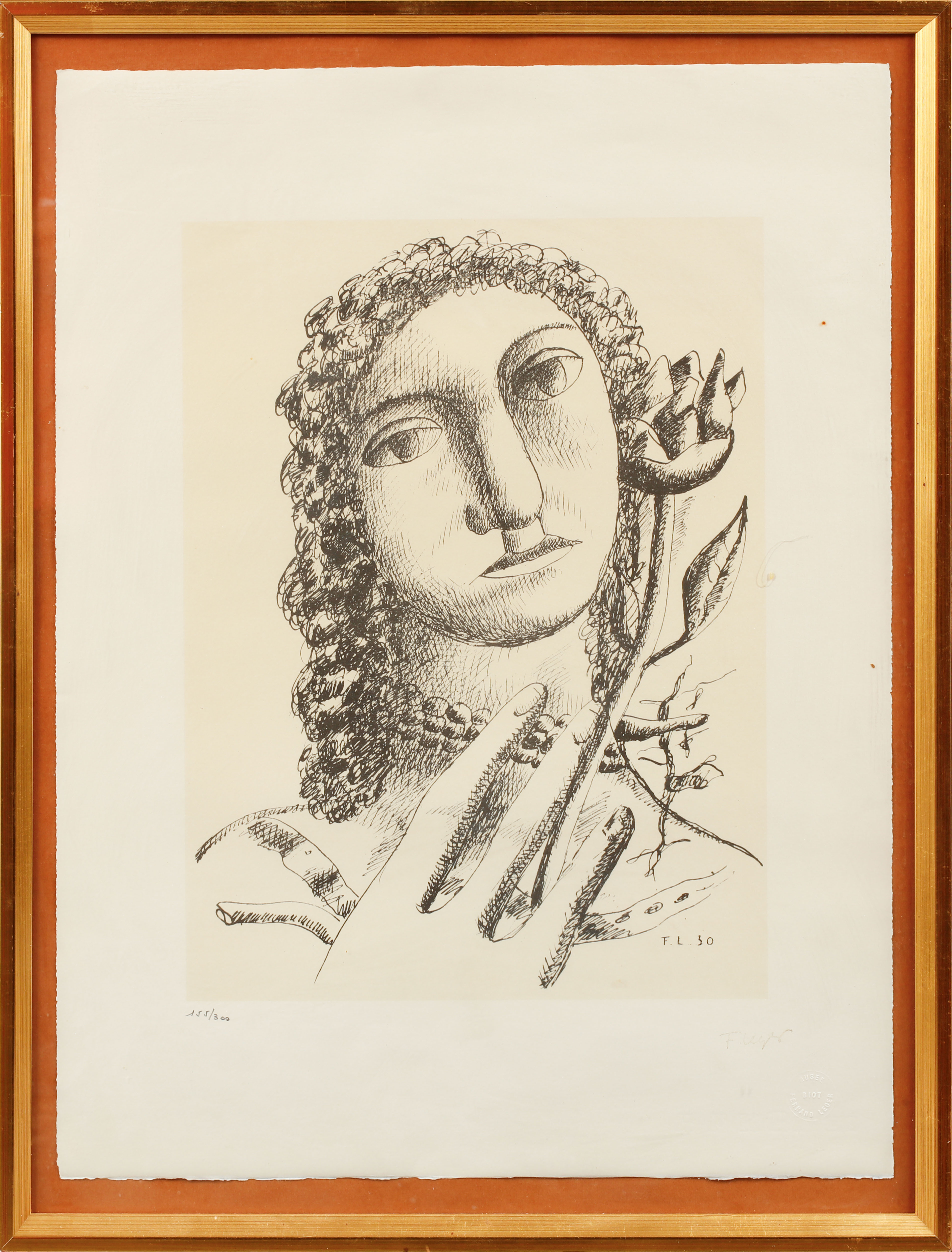 FERNAND LEGER. Porträtt, litografi, Stämpelsignerad, numrerad 155/300.