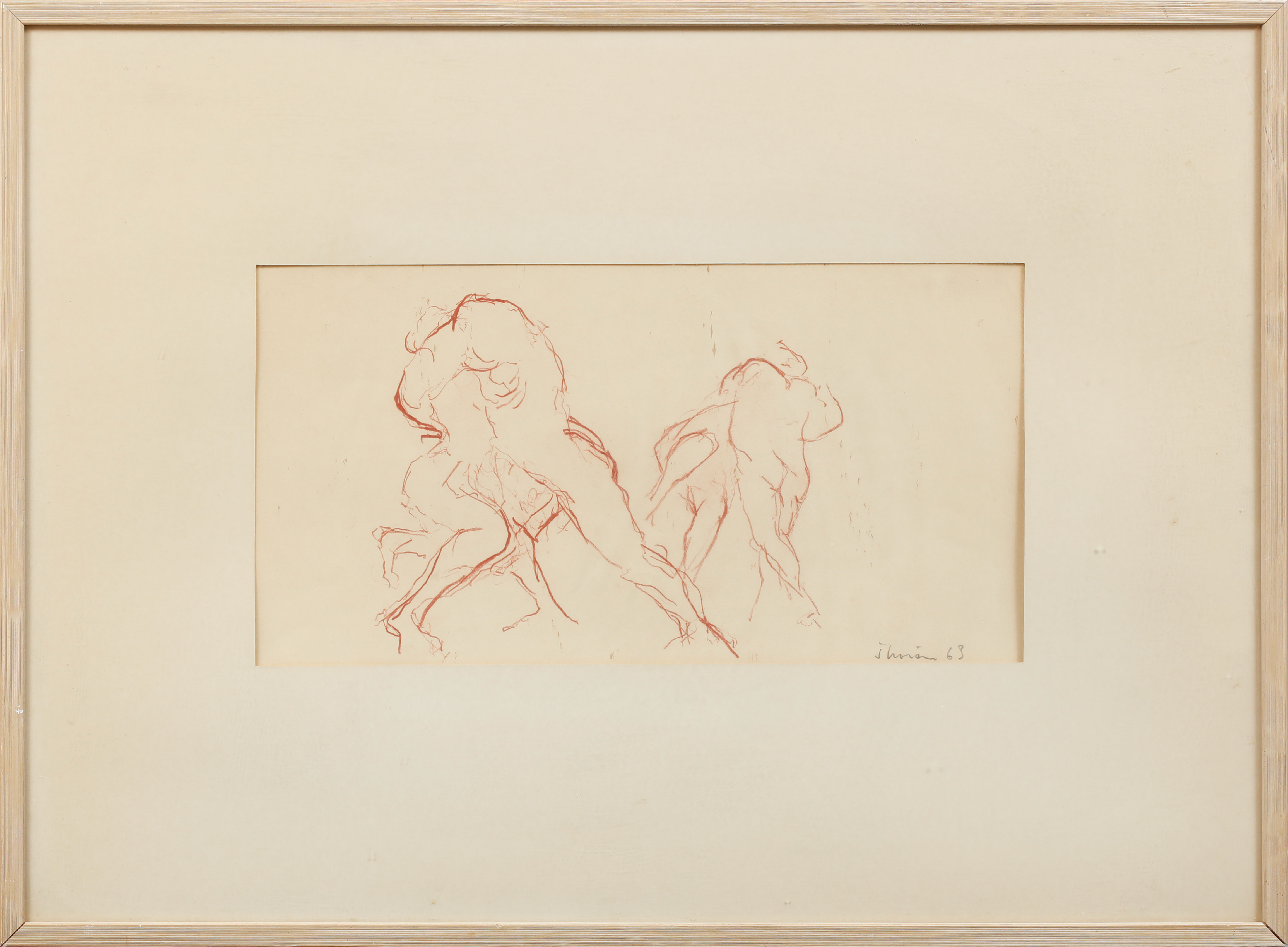 GUNNAR THORÉN. Figurscen, krita, signerad och daterad 63.