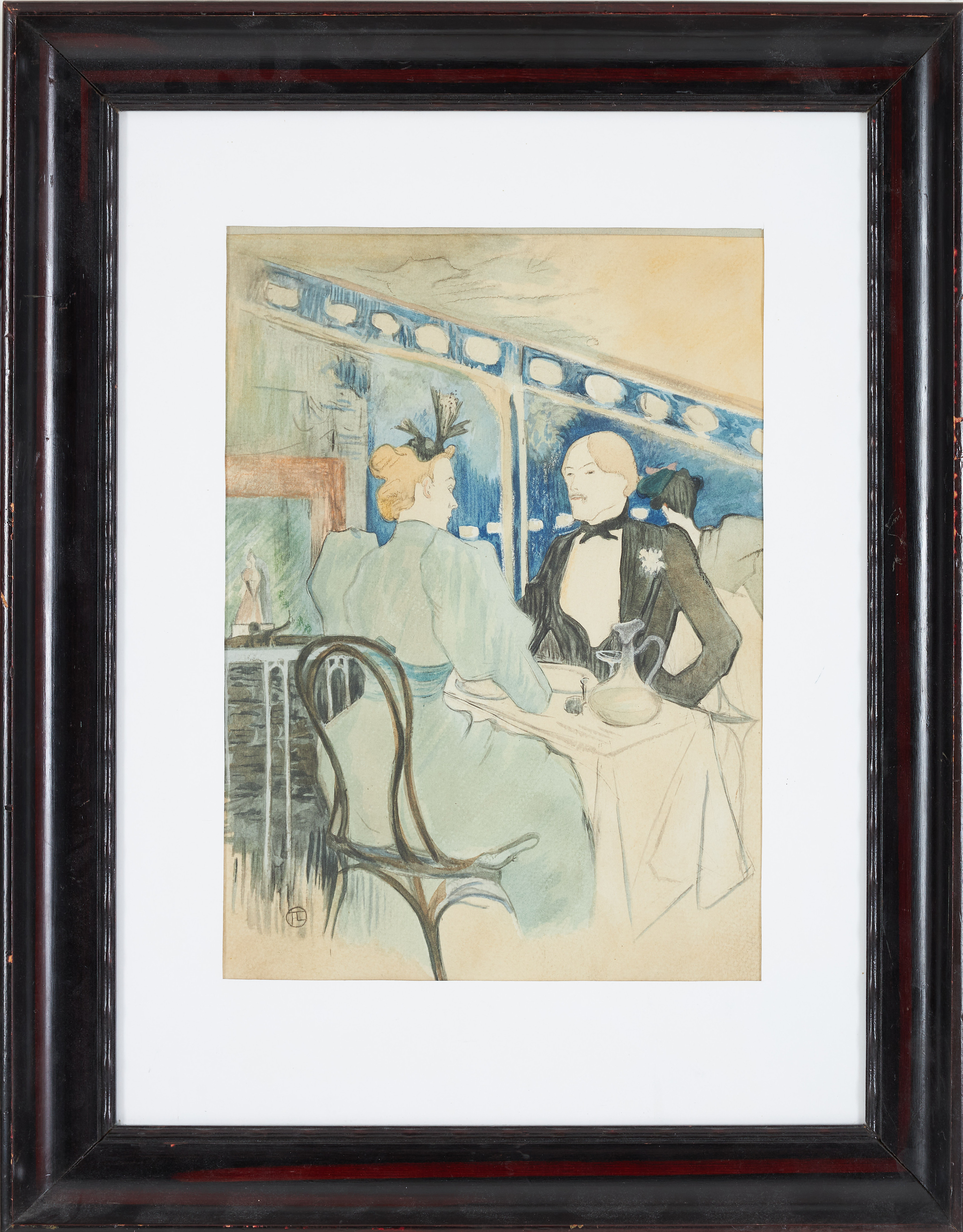 HENRI DE TOULOUSE-LAUTREC. EFTER. Caféinteriör, ljustryck/heliographic, ur Die Skizzenmappe, edition 100, tryckt signatur, blindstämpel Marées-Gesellschaft.