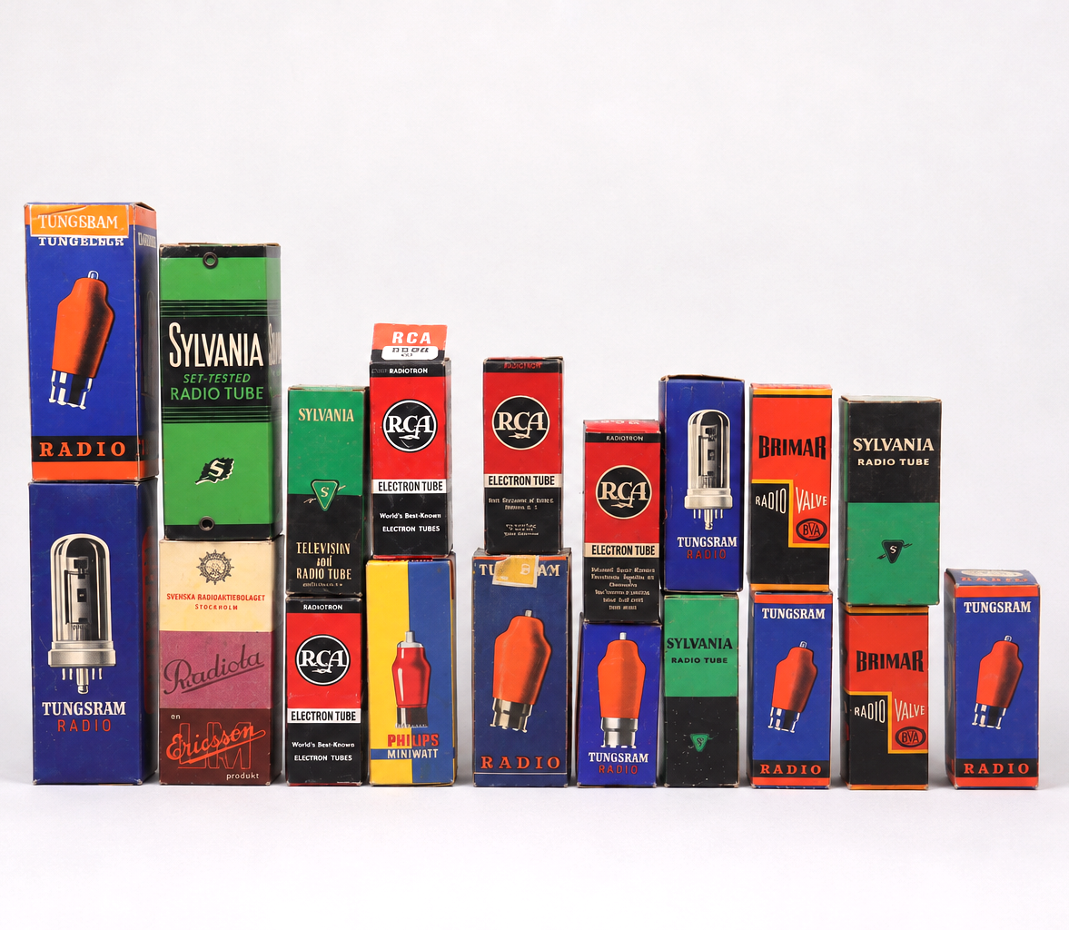 RADIORÖR, RCA, Sylvania, Brimar, Tungsram, Ericsson, 19 st.