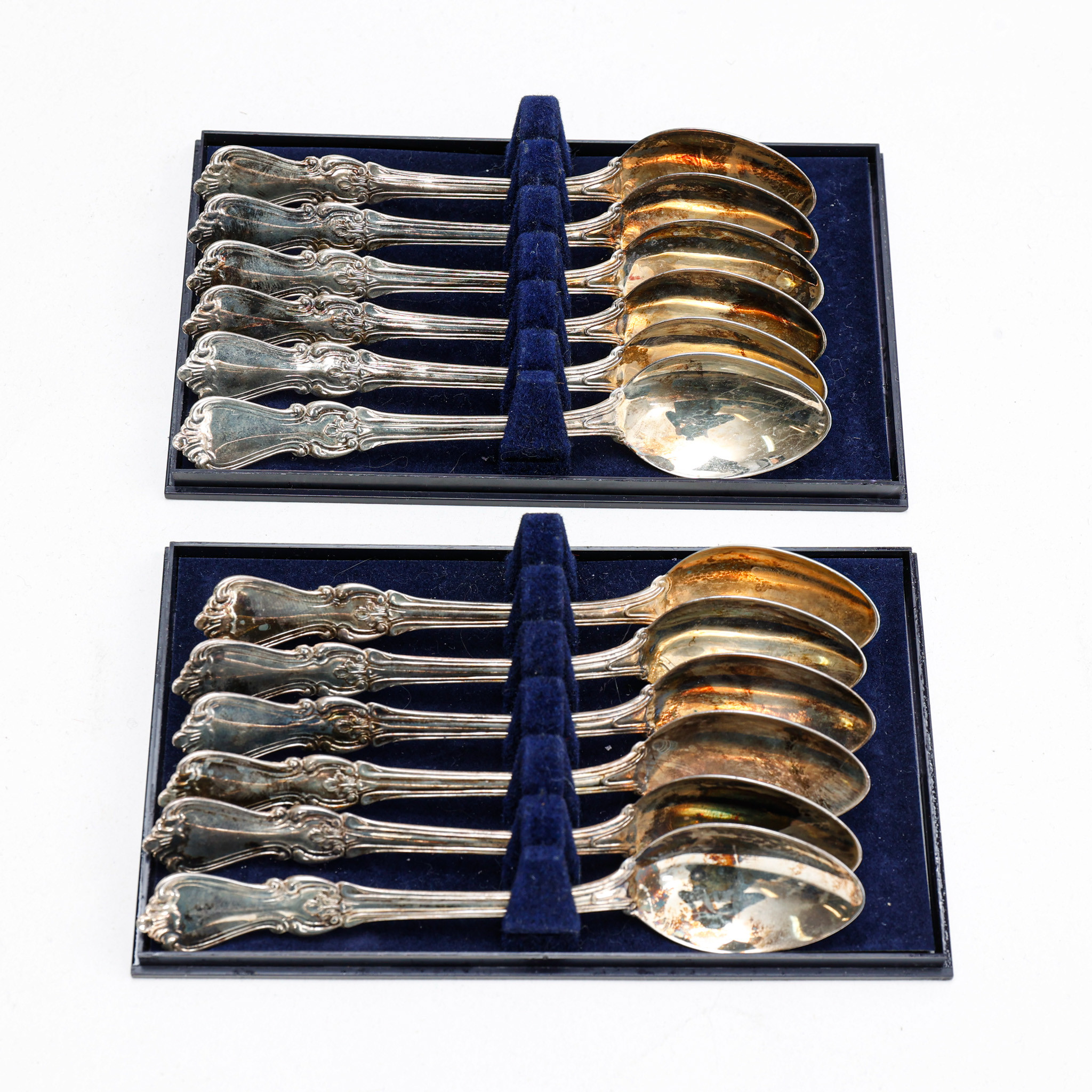 KAFFESKEDAR,12 stycken, "Olga", silver, totalvikt ca 180 gram.