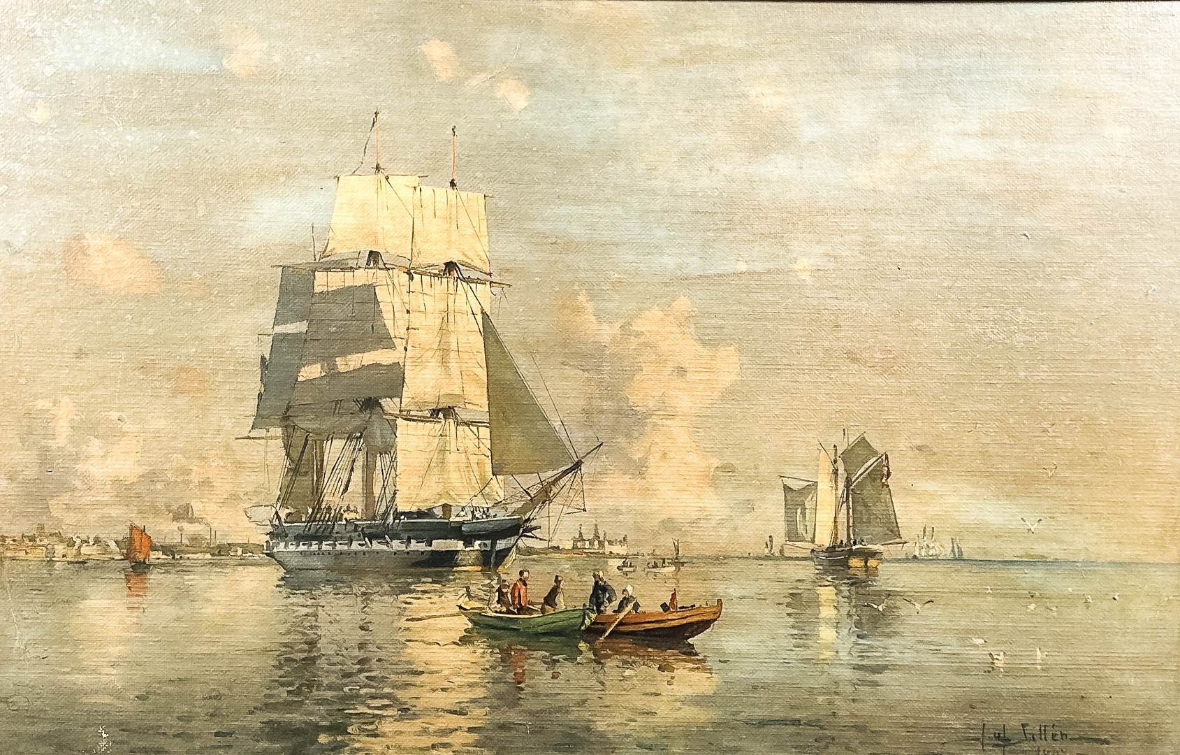 HERMAN GUSTAF AF SILLEN. .Efter. oljetryck på pannå, "Korvetten Norrköping", signerad i trycket, daterad.