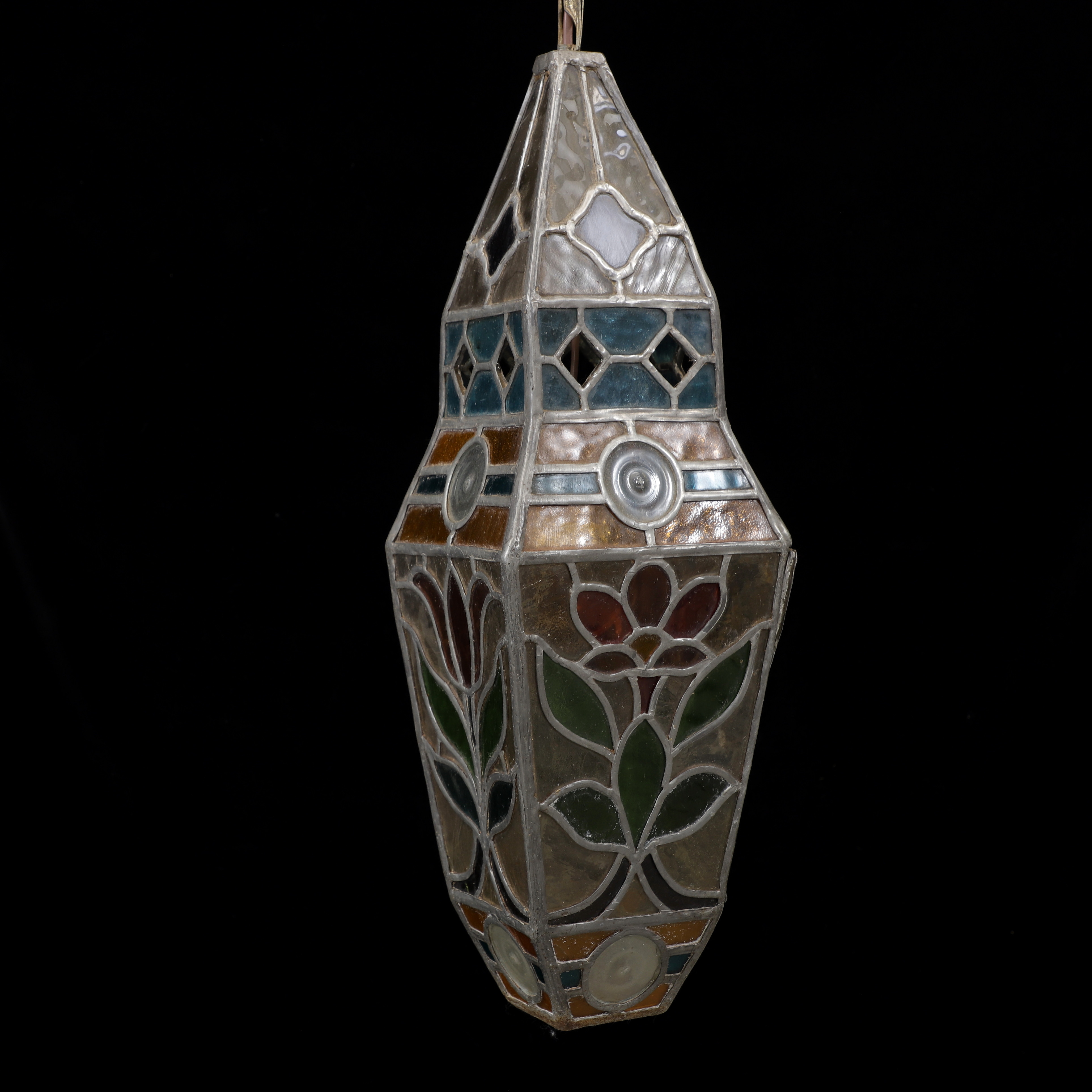 TAKLAMPA, jugend, blyinfattat glas, 1920-tal.