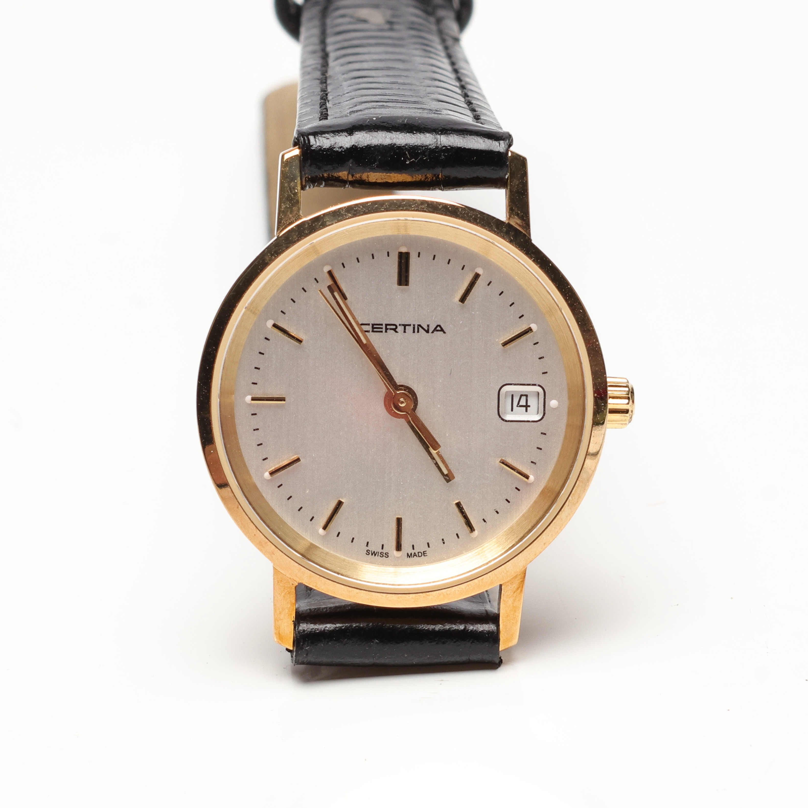 ARMBANDSUR, Certina, 14k, Guld, Qartz, med läderarmband, etui.