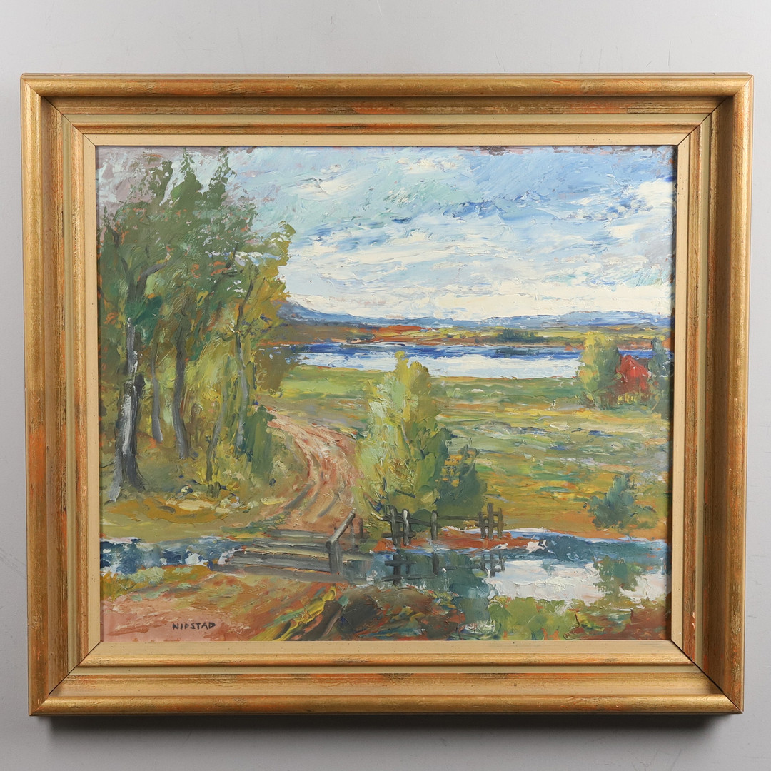 AXEL NIPSTAD. Olja på pannå, "Landskapsvy", signerad.