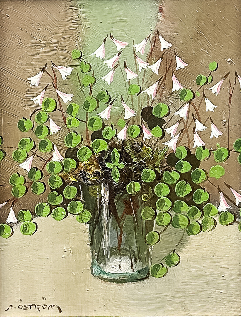 ARVID ÖSTRÖM. OLJA PÅ PANNÅ, "Blomster", signerad.