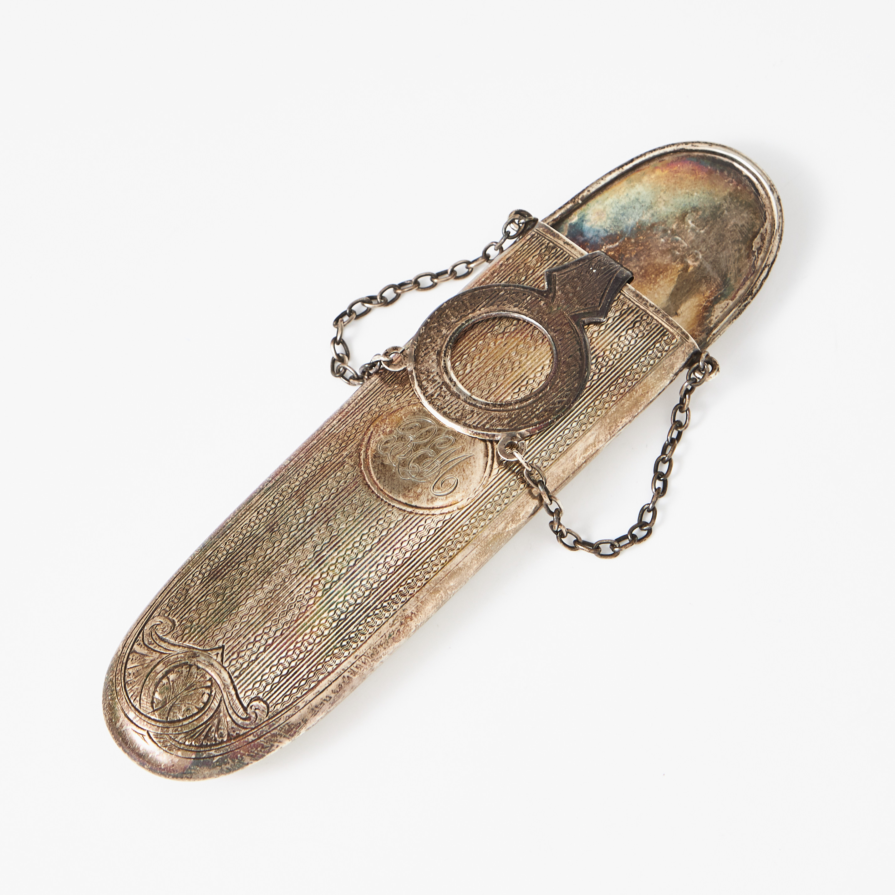 GLASÖGONFODRAL, silver, George Unite & Sons, Birmingham, England 1902, med bälteshake, s.k. "chatelaine".