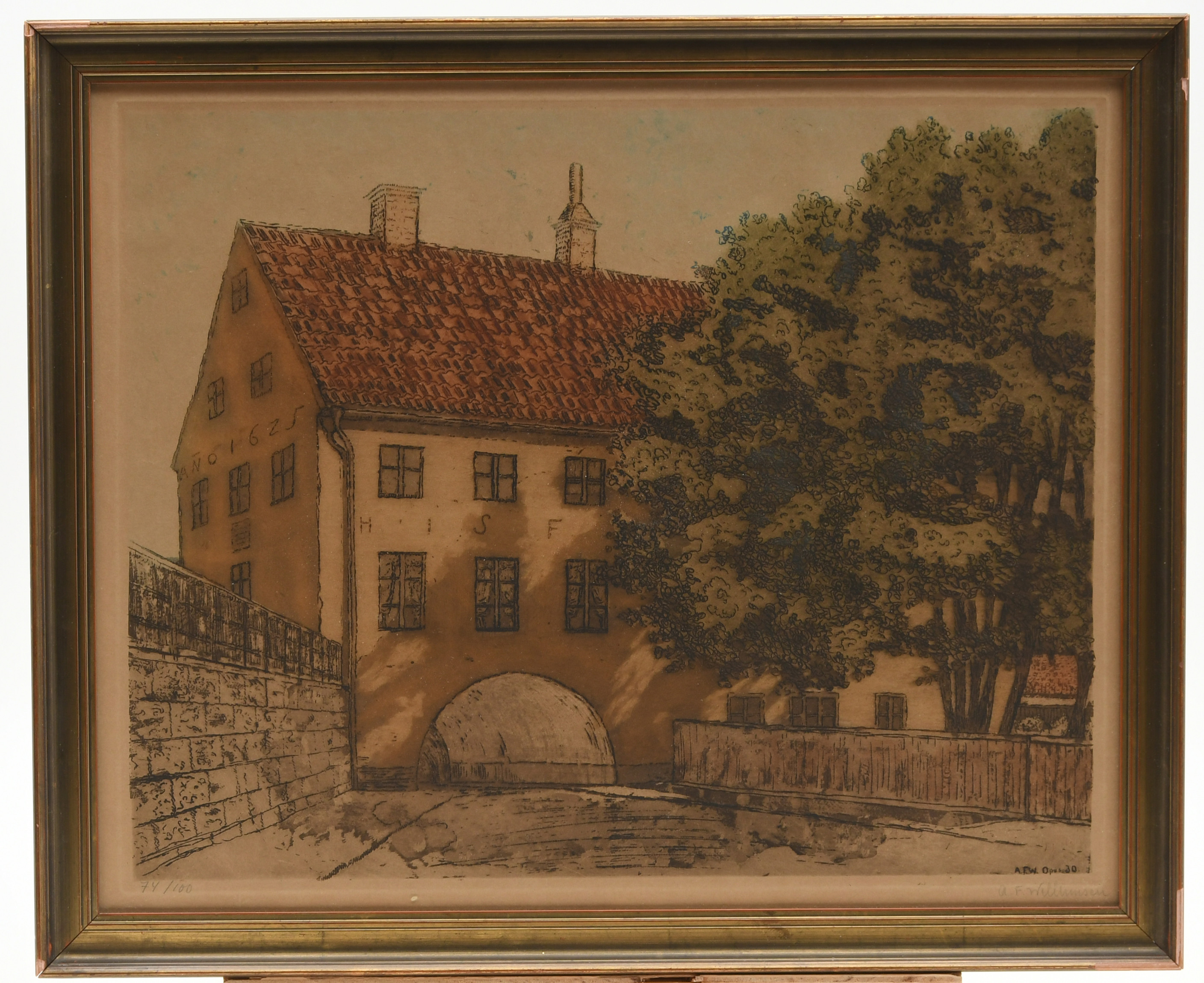 A F WILLUMSEN. Färgetsning. Motiv från Uppsala. Nr 74/100.