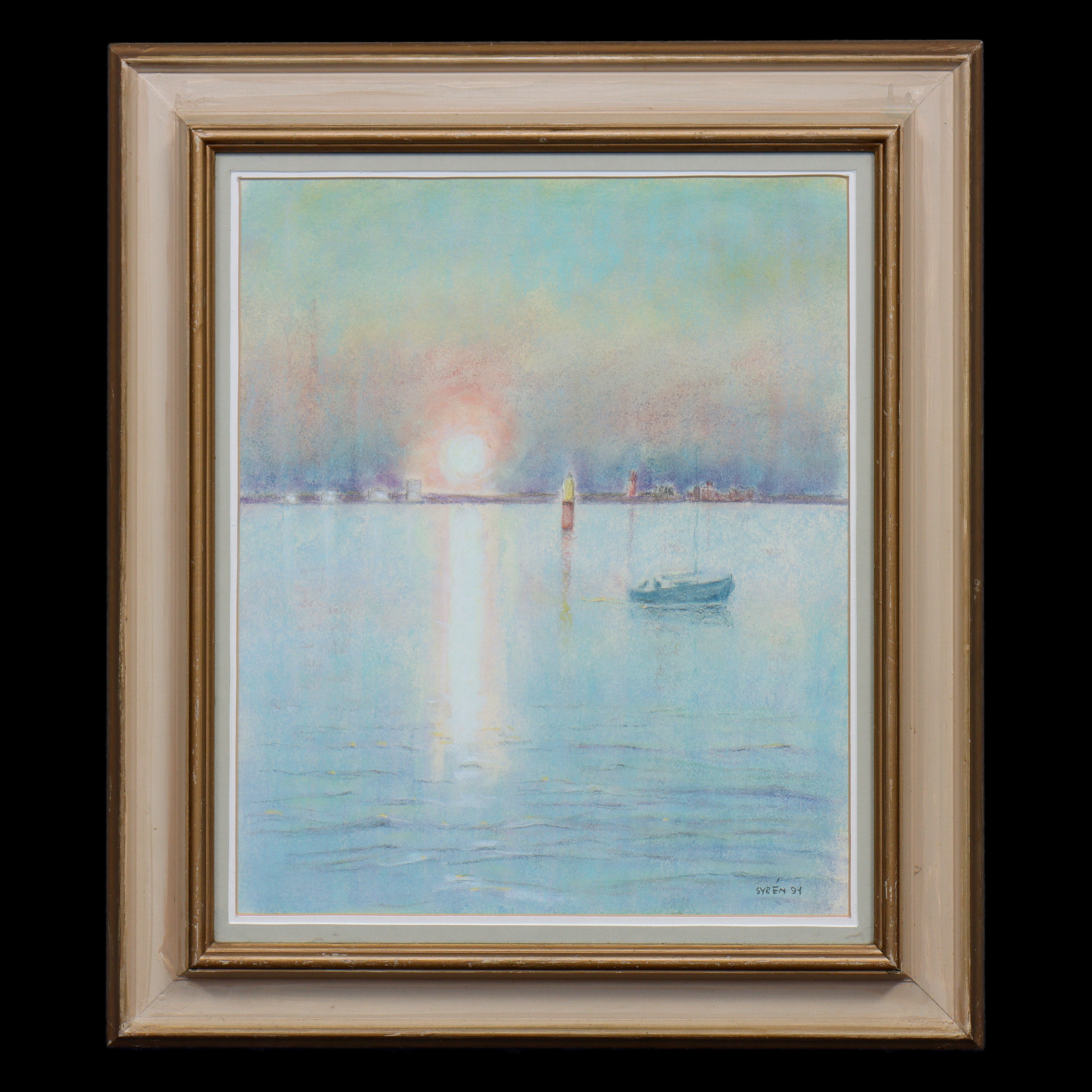 GUNNAR SYRÉN "SOLNEDGÅNG" PASTELL, SIGNERAD, INGLASAD.