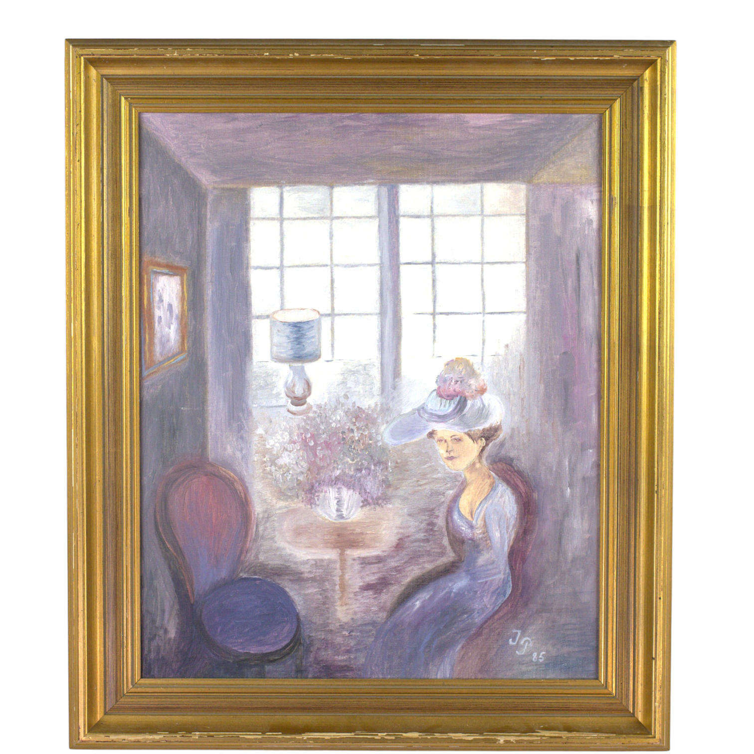INGA PERSSON. Olja på duk, "Damen i blått", signerad, 1985.