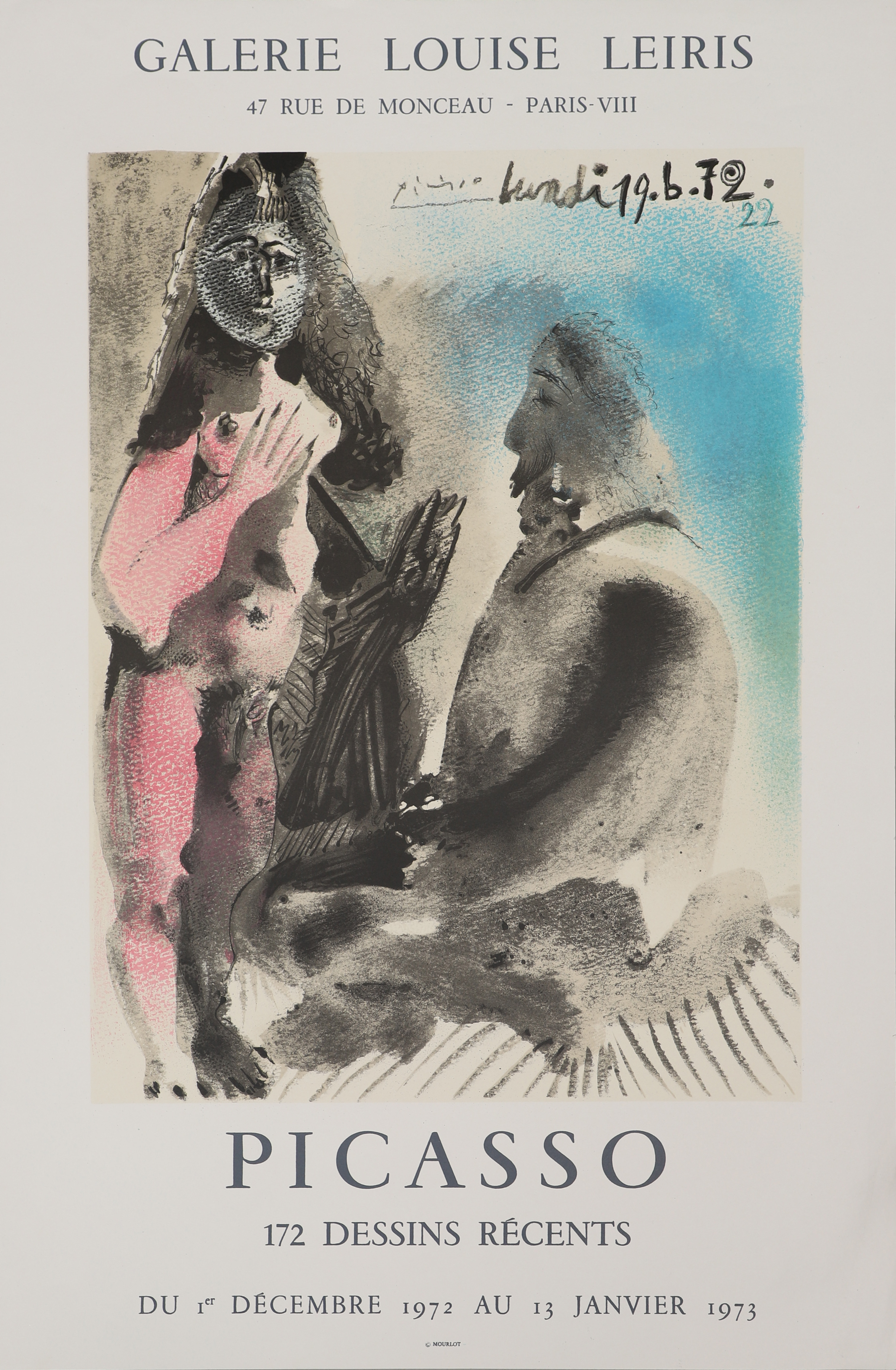 PABLO PICASSO. Utställningsaffisch, "172 dessins récentes", Galerie Leiris, Paris 1972-1973.