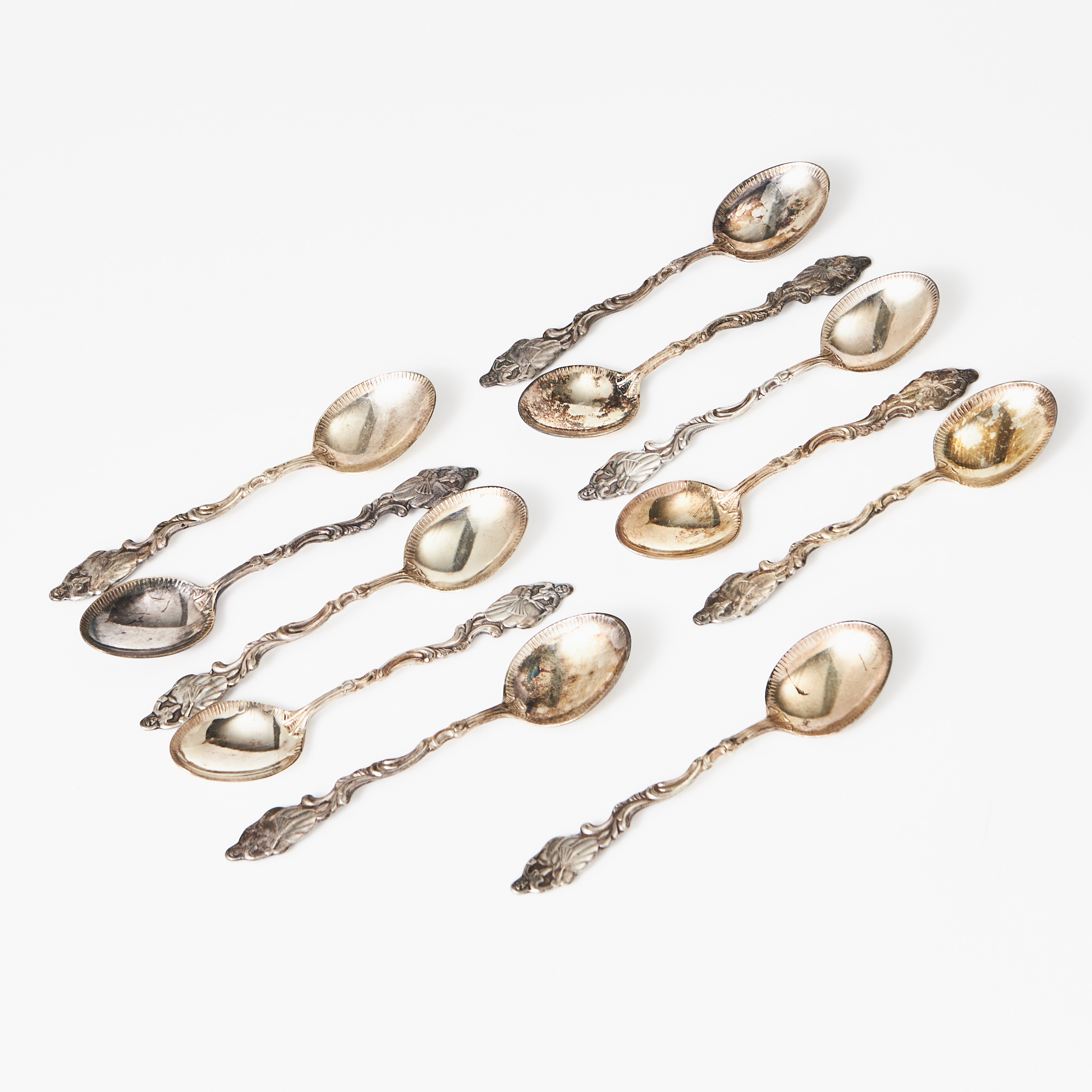 KAFFESKEDAR, 11 stycken, silver, Matsilver AB, Märsta, rokokostil.