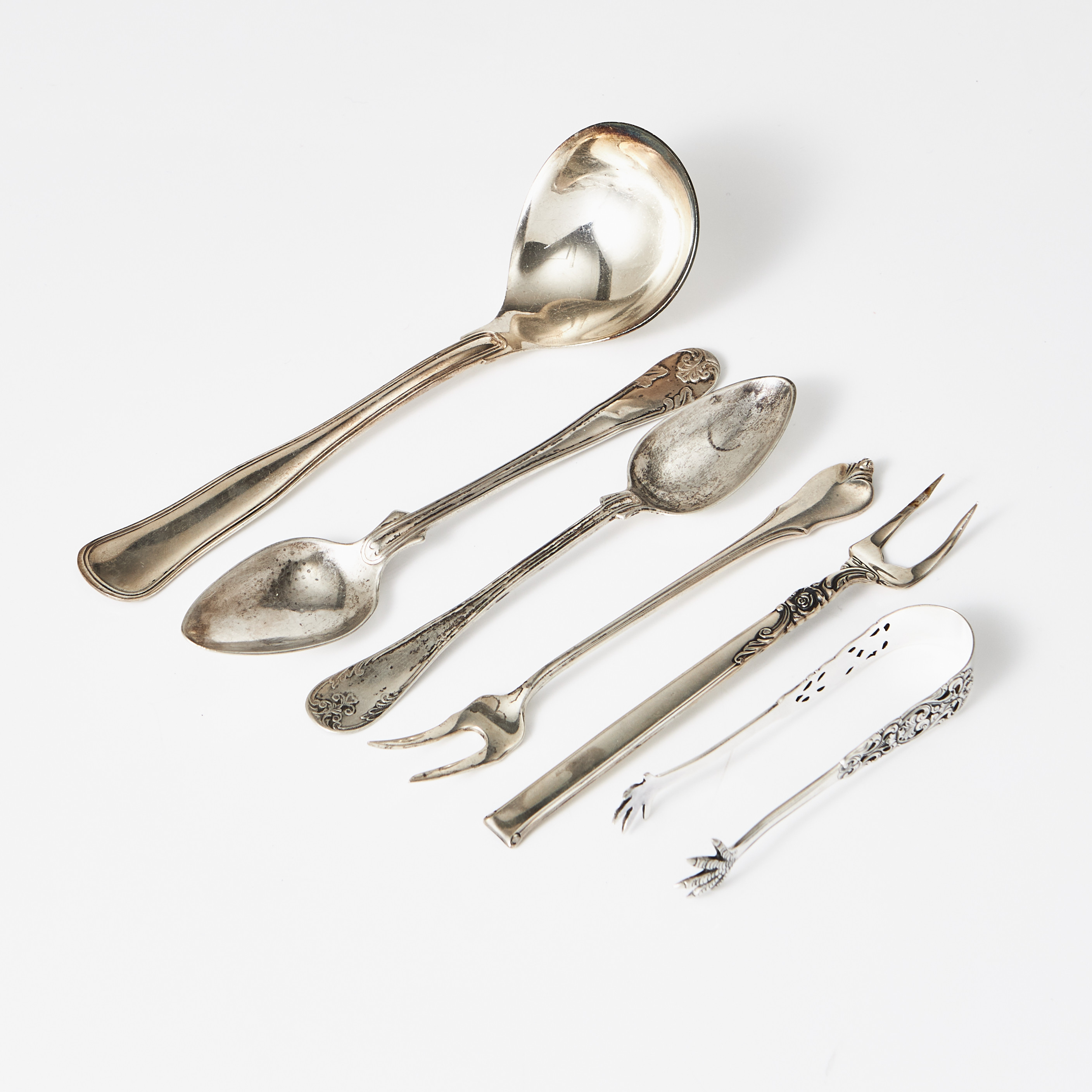 BESTICK, silver, 6 delar, varav 2 delar sterling, Sverige, Norge, Danmark och USA, 18- & 1900-tal.