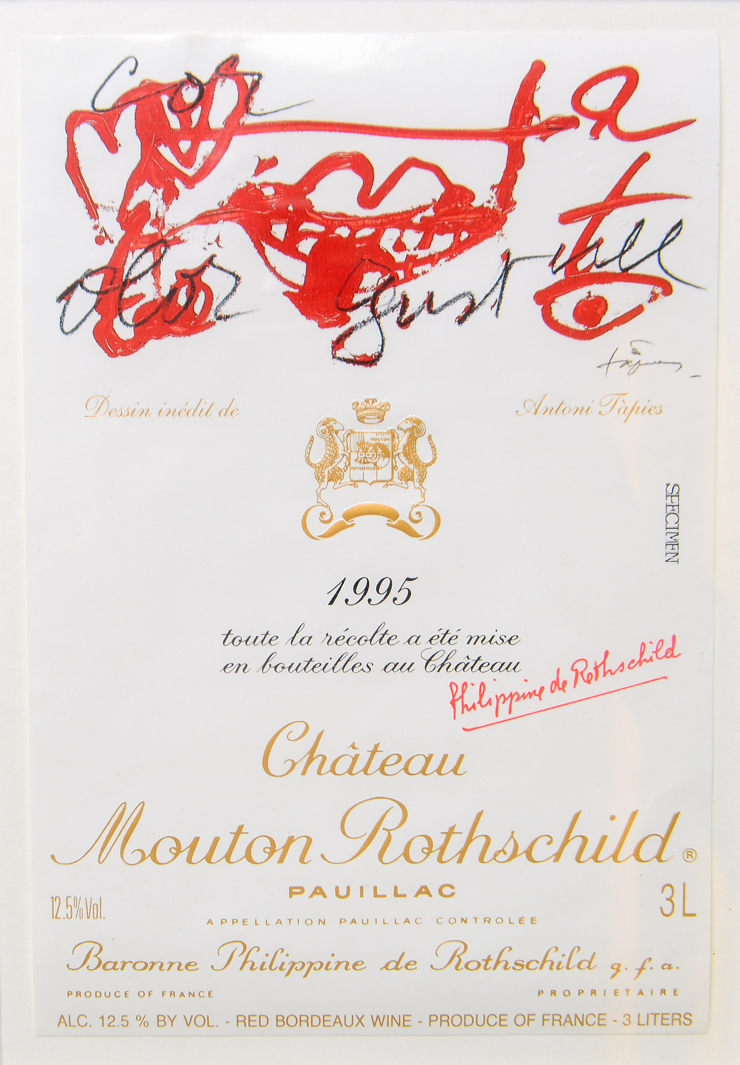 CHATEAU MOUTON ROTHSCHILD, vinetikett med grafik efter Antoni Tàpies, 1995.