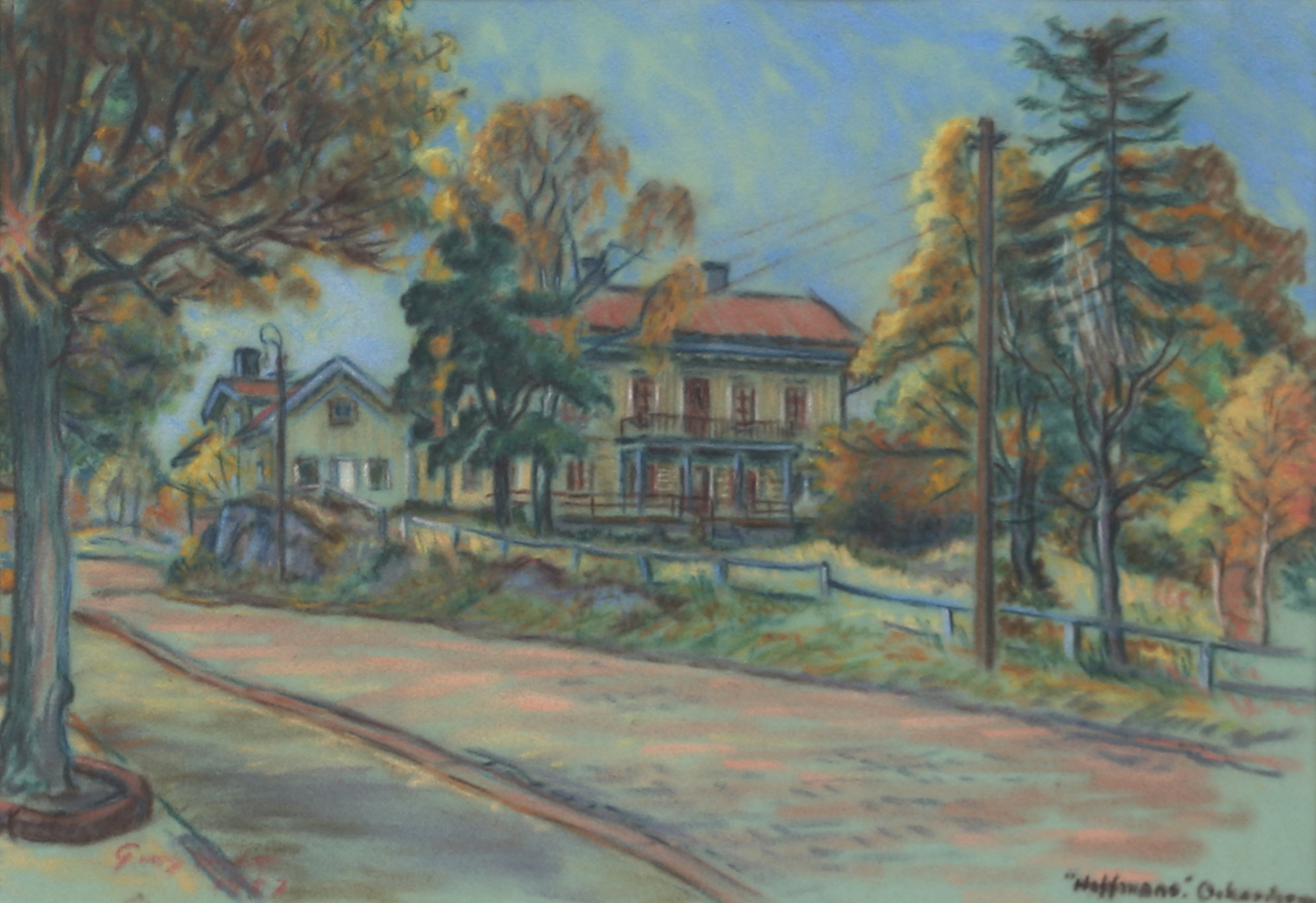 GEORG HULT. "Hoffmans Oskarshamn", pastell, signerad.