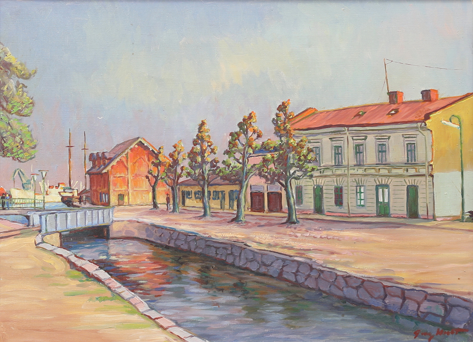 GEORG HULT. "Bäckgatan Oskarshamn", olja på duk, signerad.