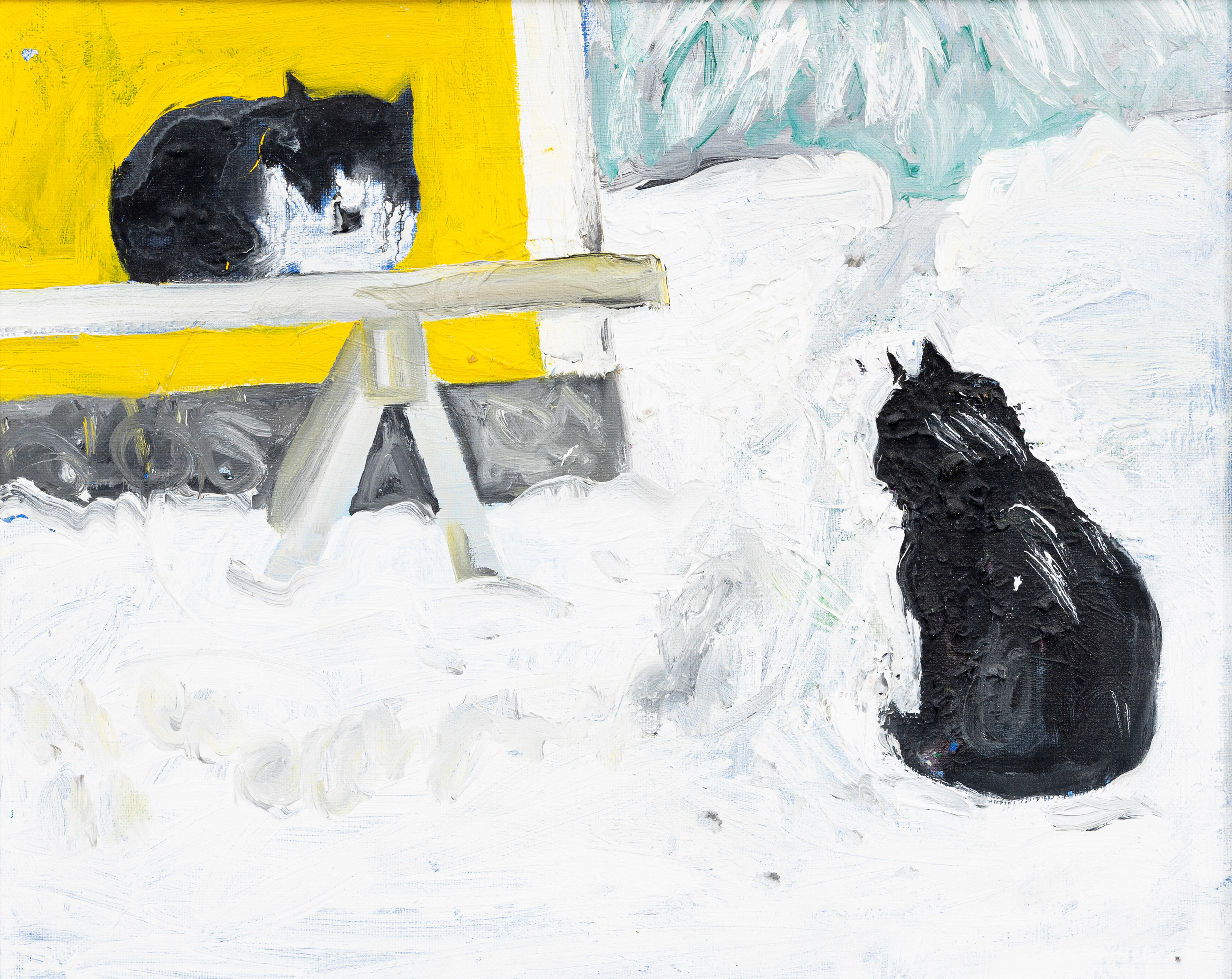 EVY LÅÅS. Två katter, olja på pannå, osignerad, intyg med stämpel à tergo.