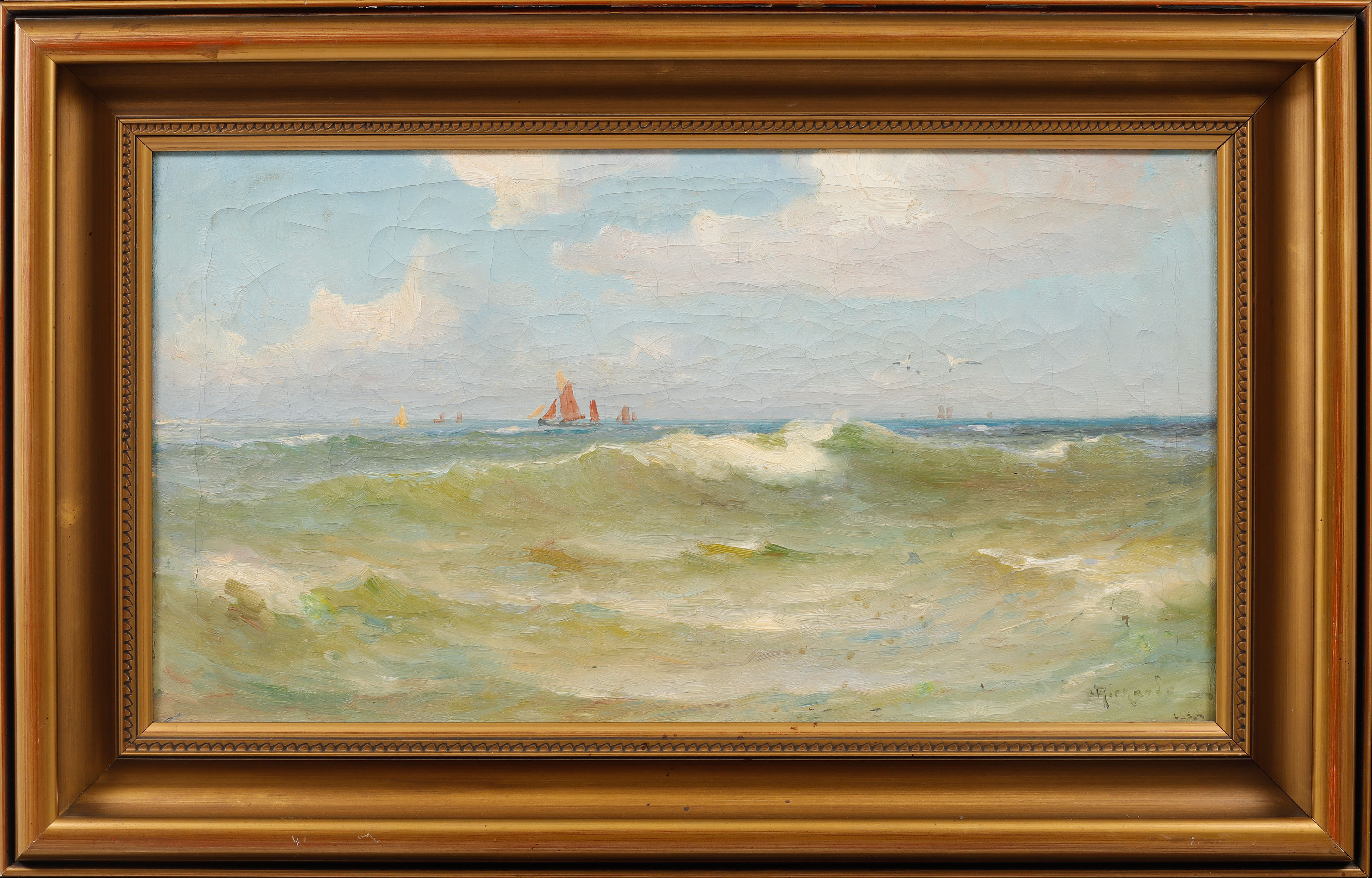 LUDVIG RICHARDE. Kustbild med segelbåtar, olja på duk, signerad.