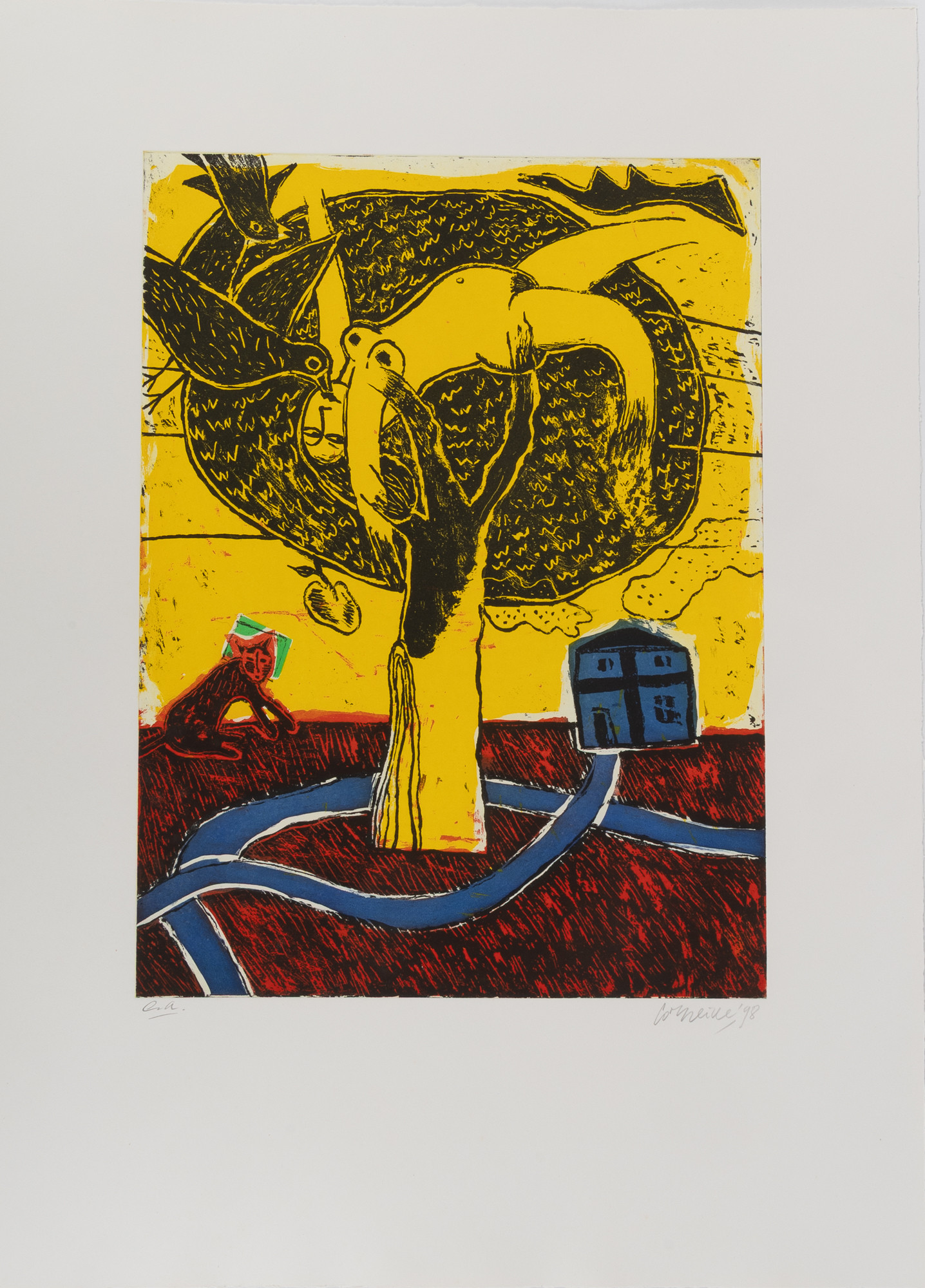 BEVERLOO CORNEILLE. "La maison bleue", färgetsning, oramat blad.