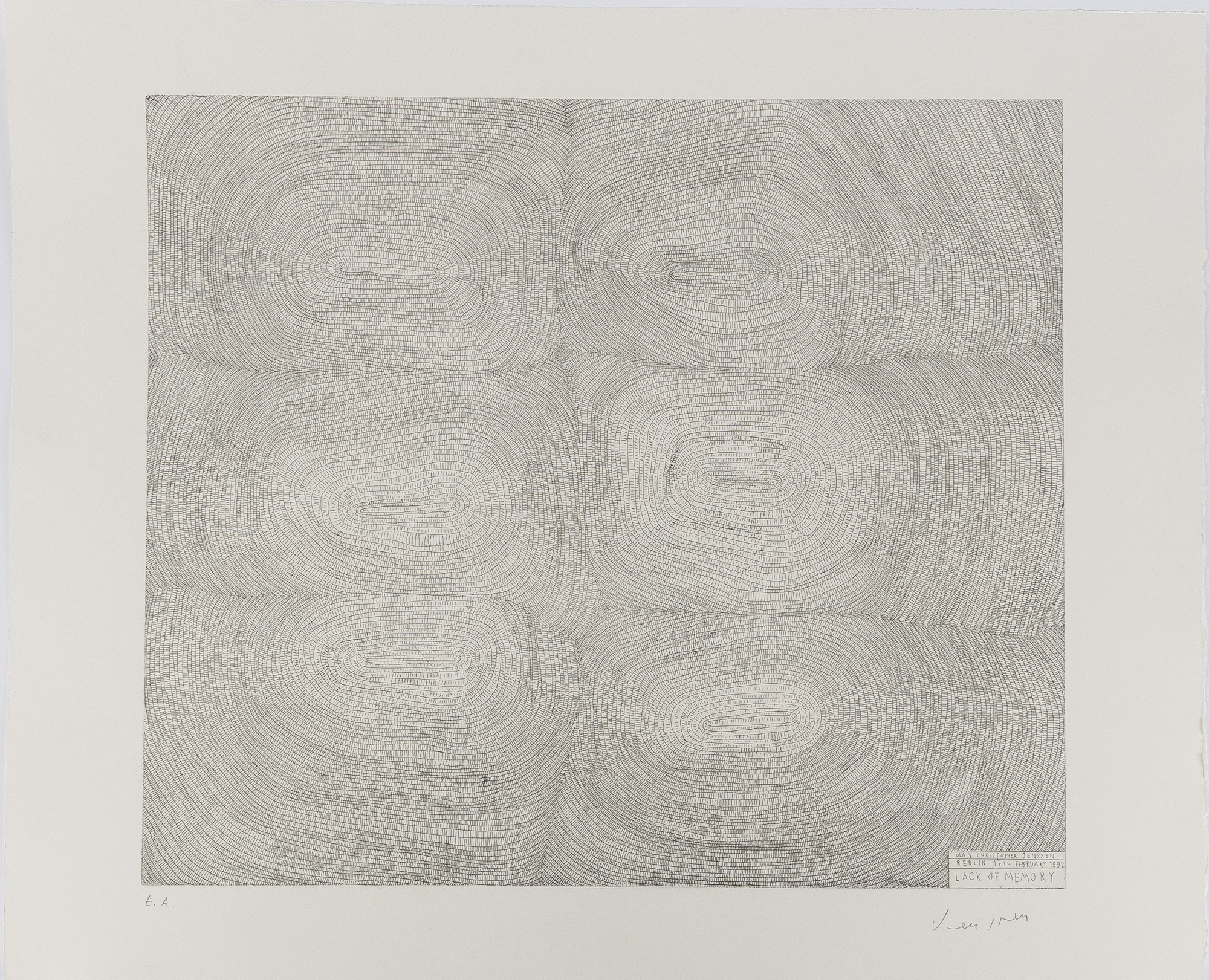 OLAV CHRISTOPHER JENSSEN (NORGE, FÖDD 1954). Komposition ur "Lack of Memory", linjeetsning, oramat blad.