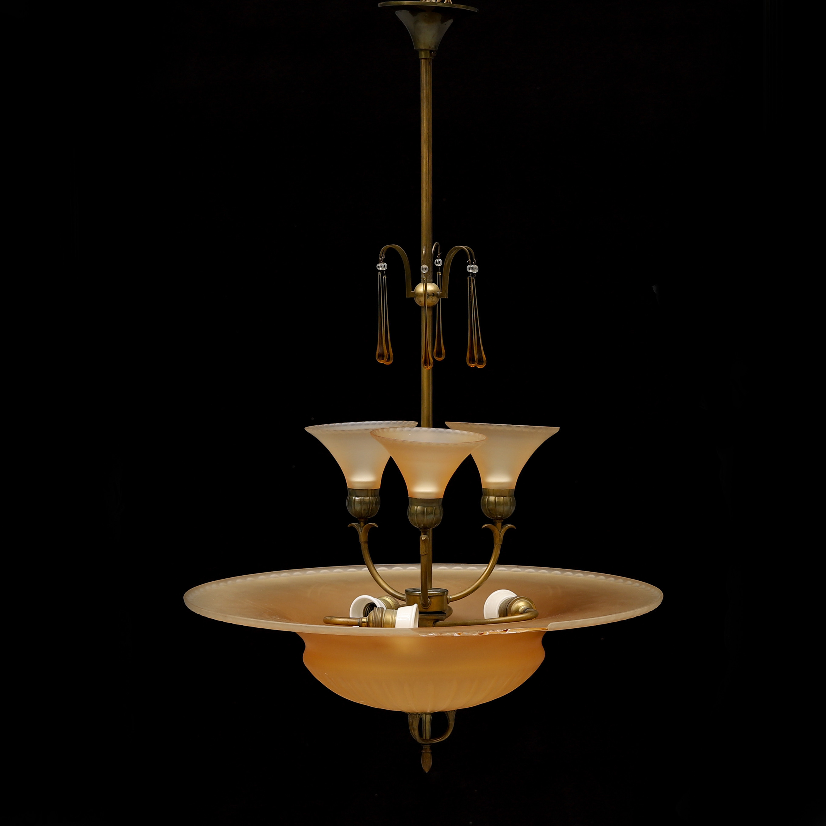 HARALD NOTINI. Taklampa, modell 6407, Arvid Böhlmarks Lampfabrik, Swedish Grace, 1920-tal.