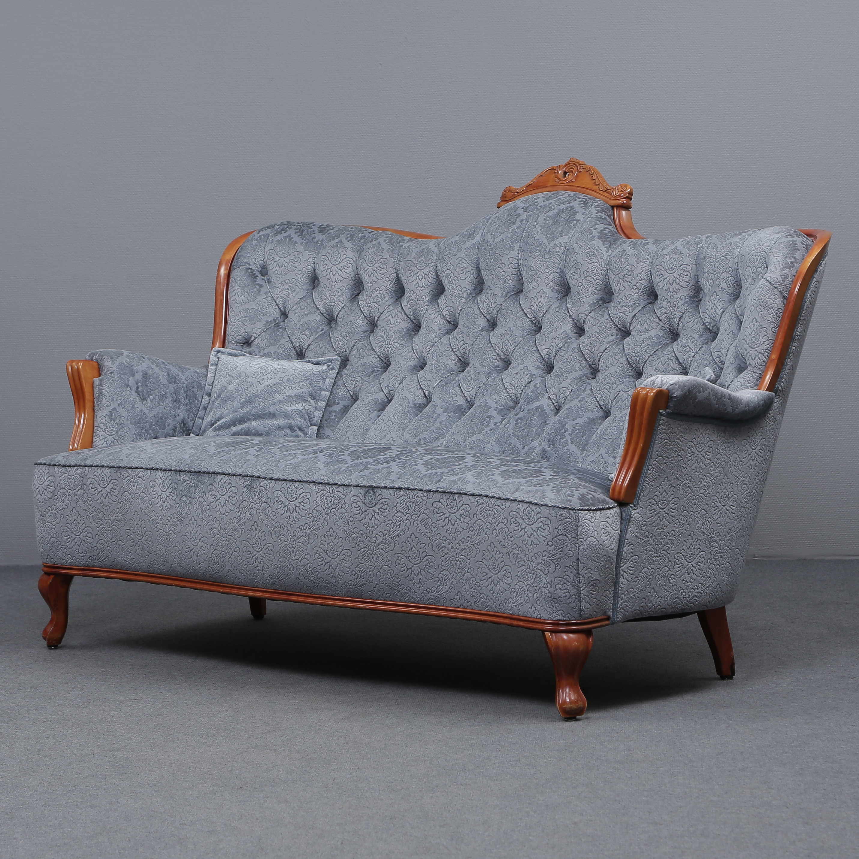 SOFFA, LJUSBLÅ PLYSCH, ROKOKO STIL, 1900-TALET MITT.