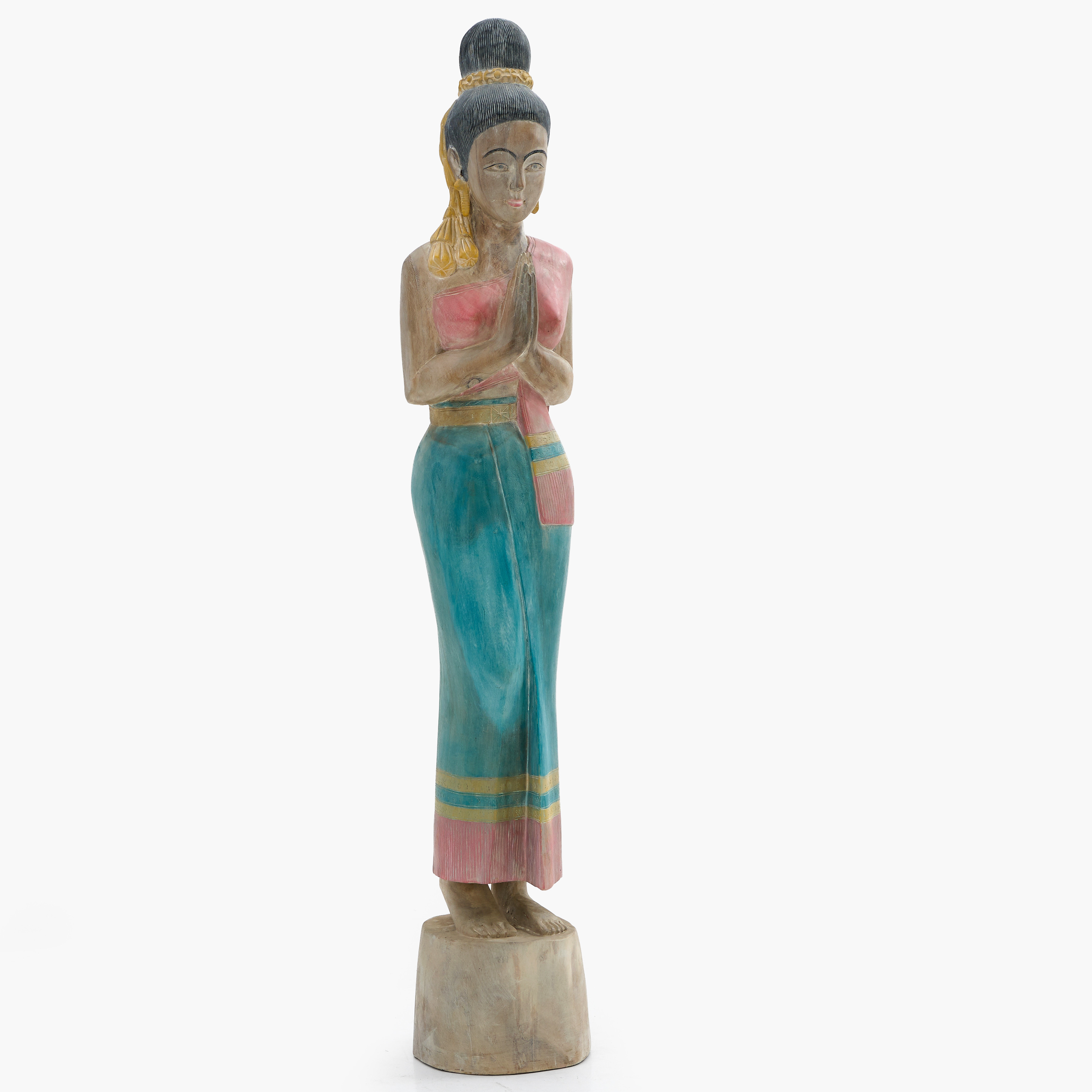 TRÄSKULPTUR, tempeldam, skuret och bemålat trä, Asien, 1900-talets andra hälft.