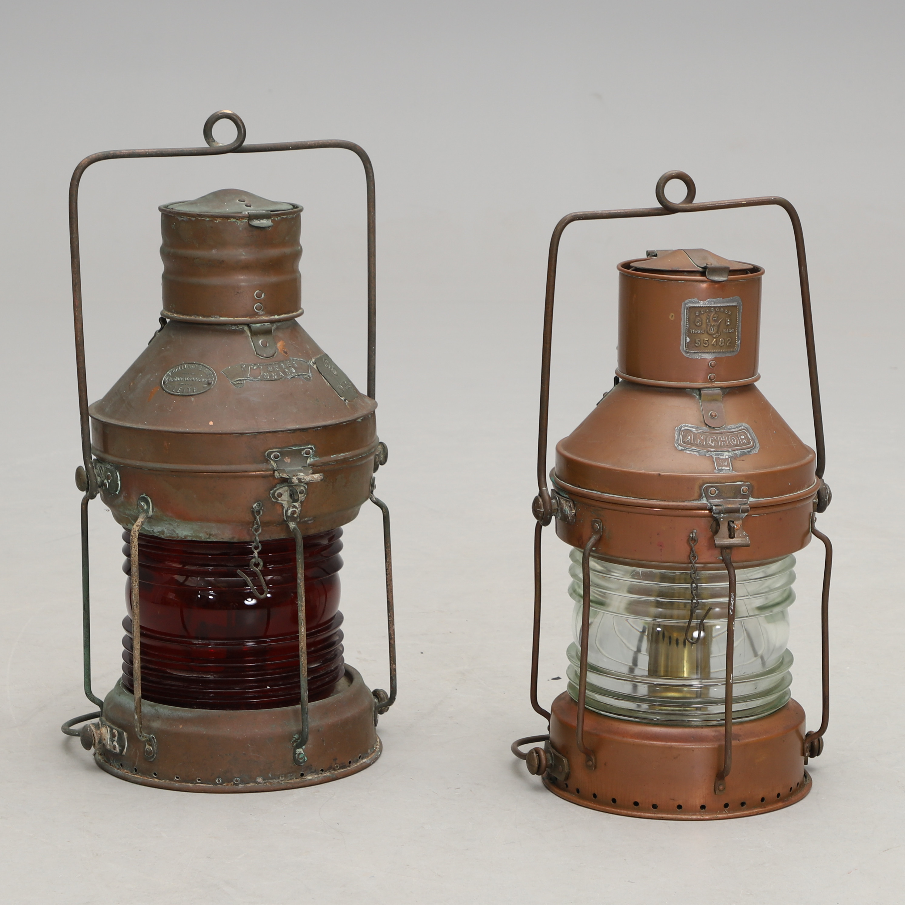 LANTERNOR, 2 st, koppar och glas, 1900-tal.