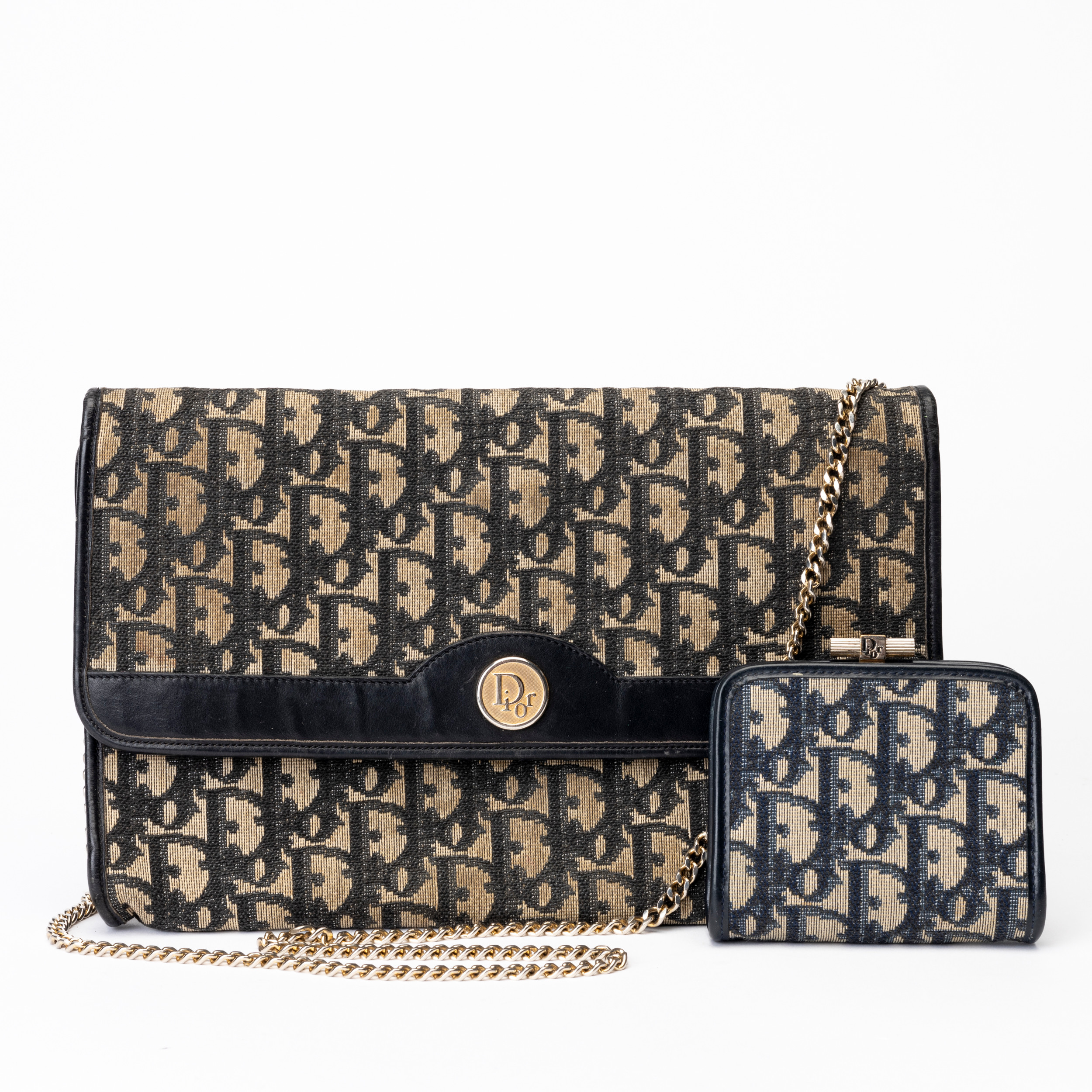CHRISTIAN DIOR. Handväska/clutch samt Plånbok, obliquecanvas, Paris, Frankrike, 1970/80-tal.