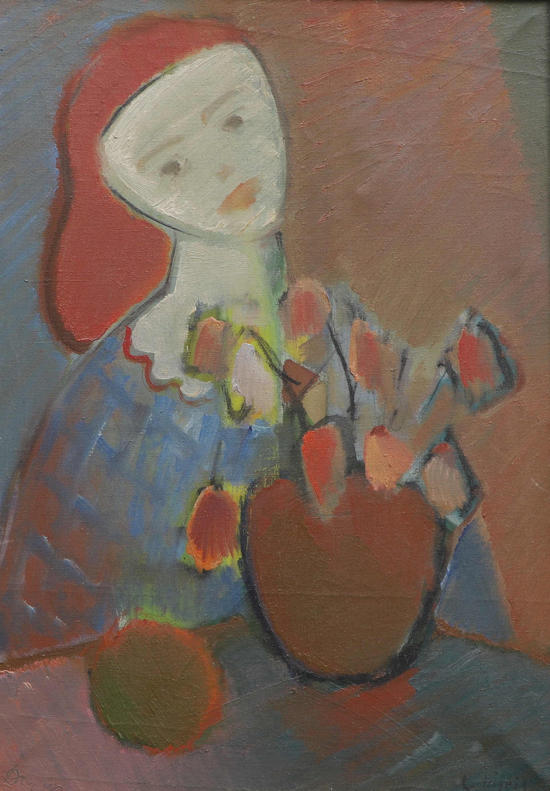 LEONARD DIGRIS. olja på duk, "Kvinna med blommor", signerad.