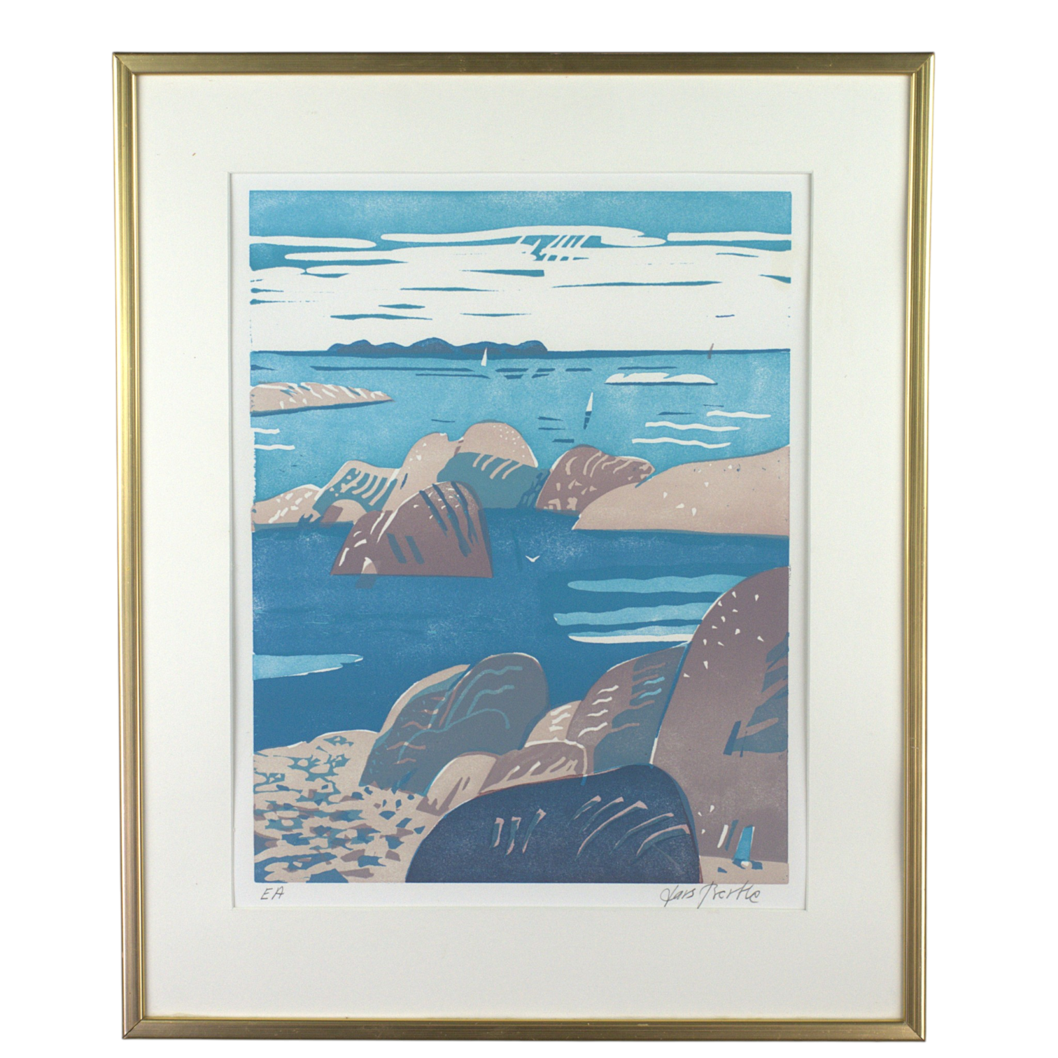 LARS BERTLE. Litografi, EA, strand med kobbar, signerad.