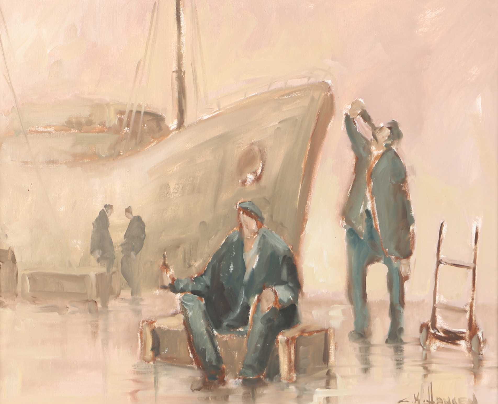 CARLO KNUD HANSEN. Hamnarbetare, olja på duk, signerad C.K. Hansen.