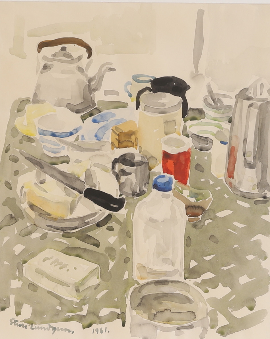 STURE LUNDGREN. Akvarell, "After the i artistens båt", signerad 1961.
