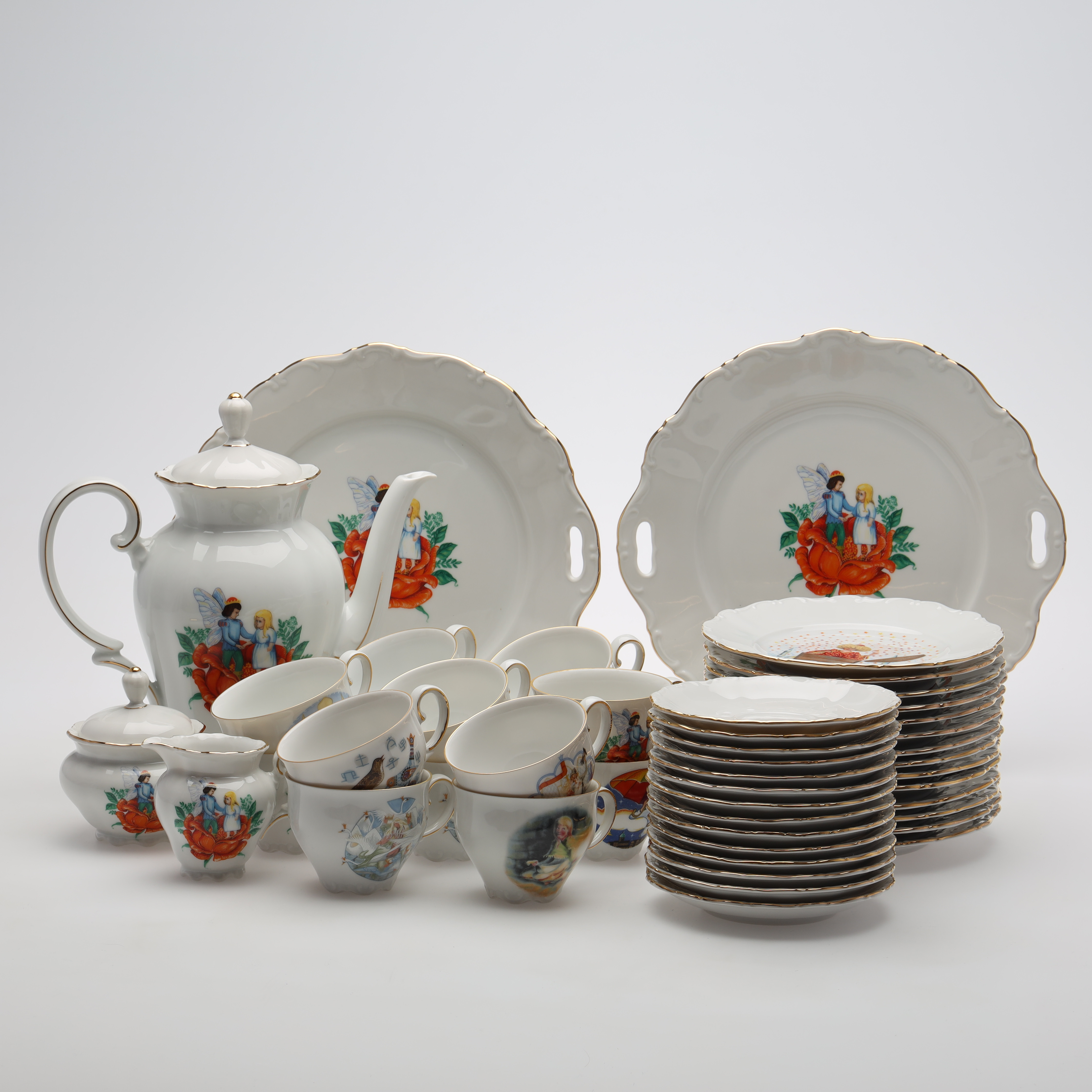 KAFFESERVIS, 33 delar, porslin, HC Andersen, Fyrklövern.