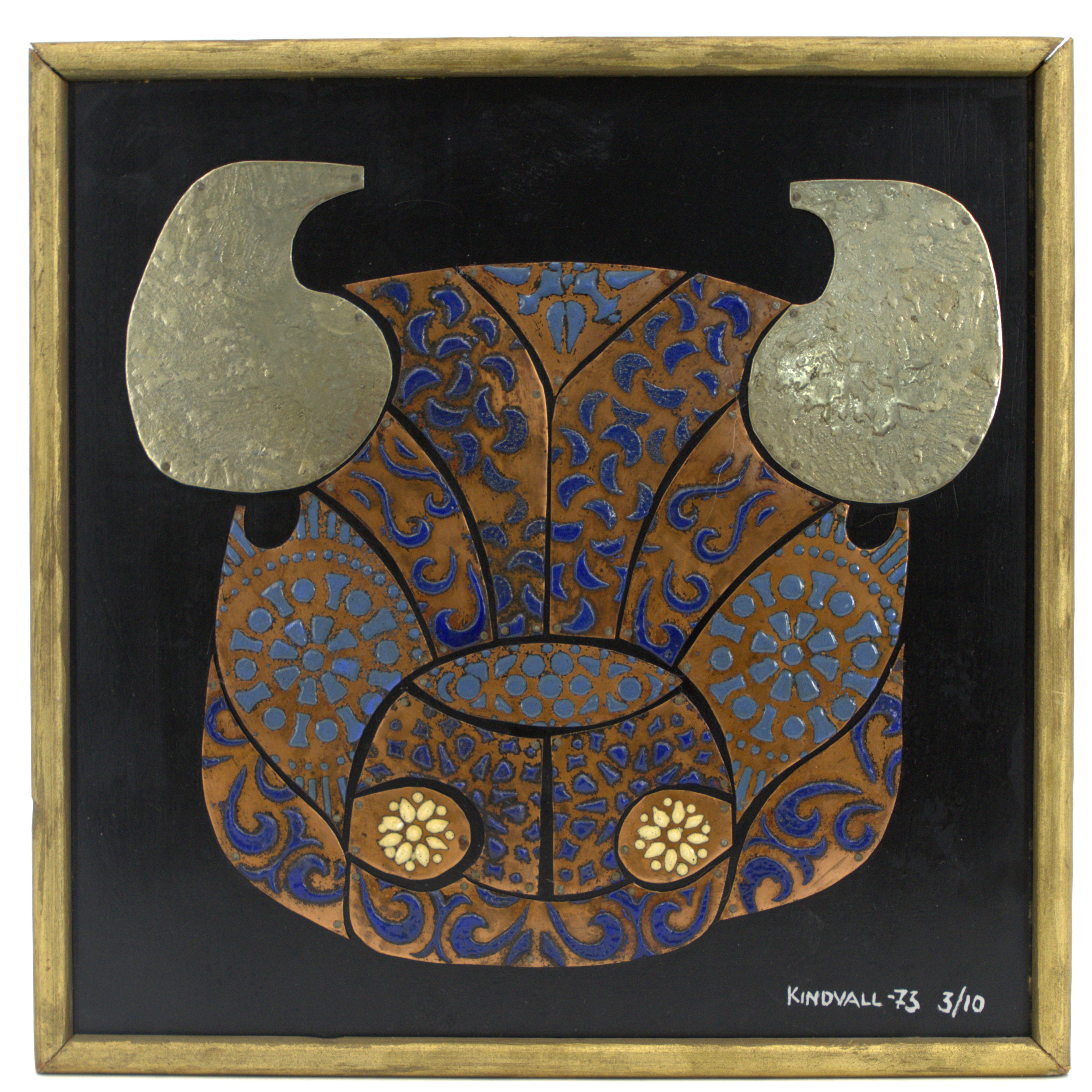 LENNART KINDVALL. Blandteknik, 2/10, "Oxen", metall, emalj, signerad, 73.