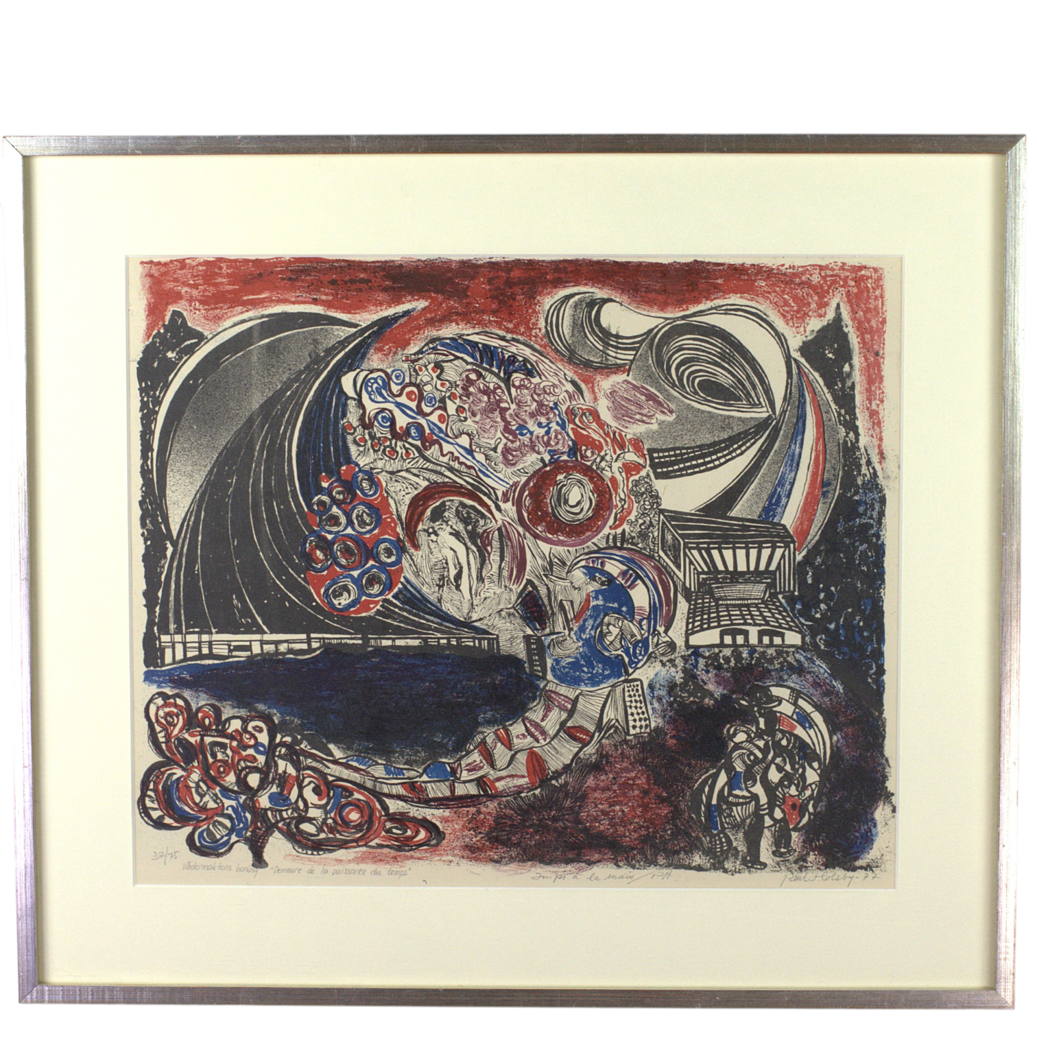 PAUL HOLSBY. Litografi 38/75, "Vädermaktens boning", signerad 1977.