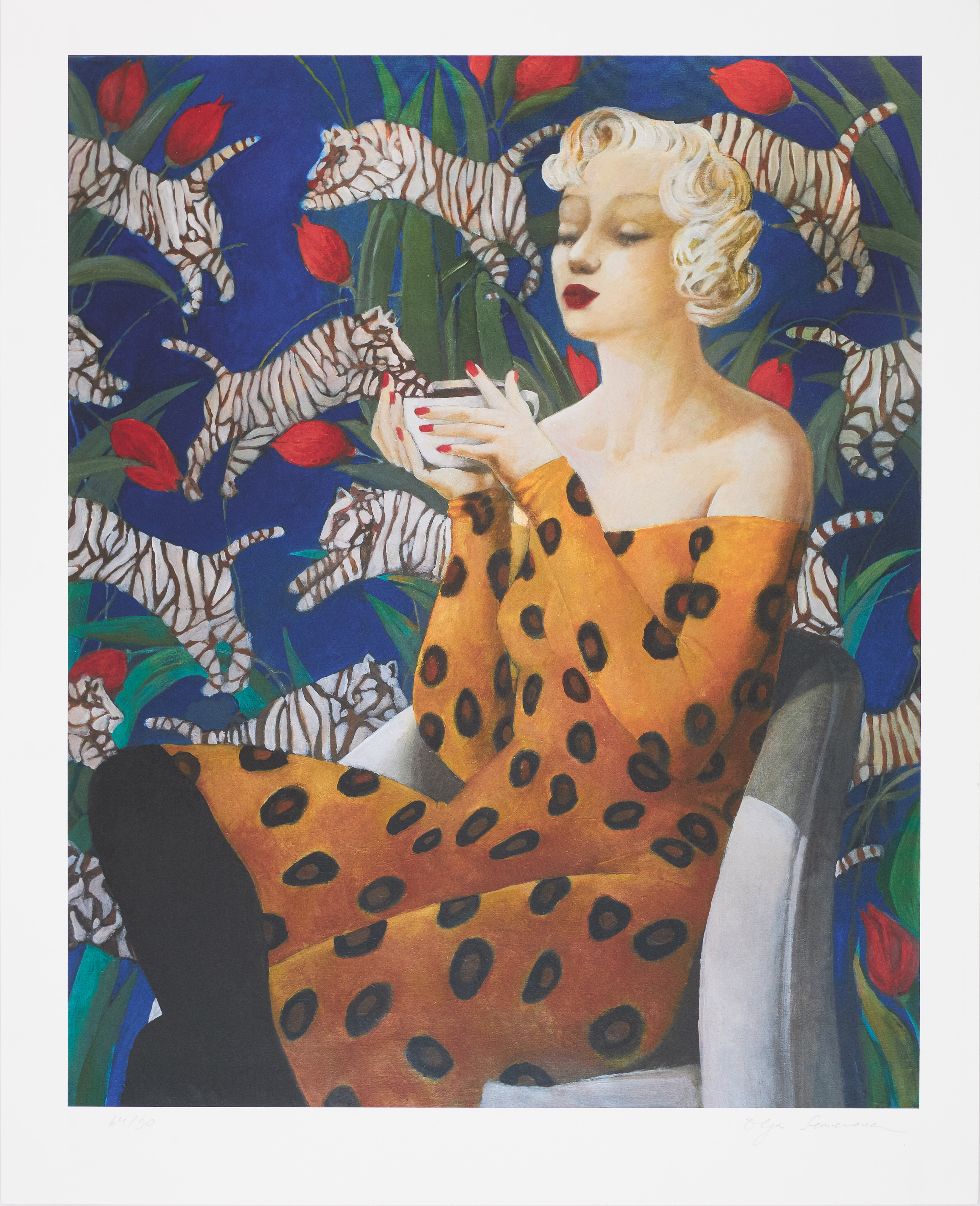 OLGA SEMENOVA. "White Tigers", pigment print, signerad samt numrerad 64/90.