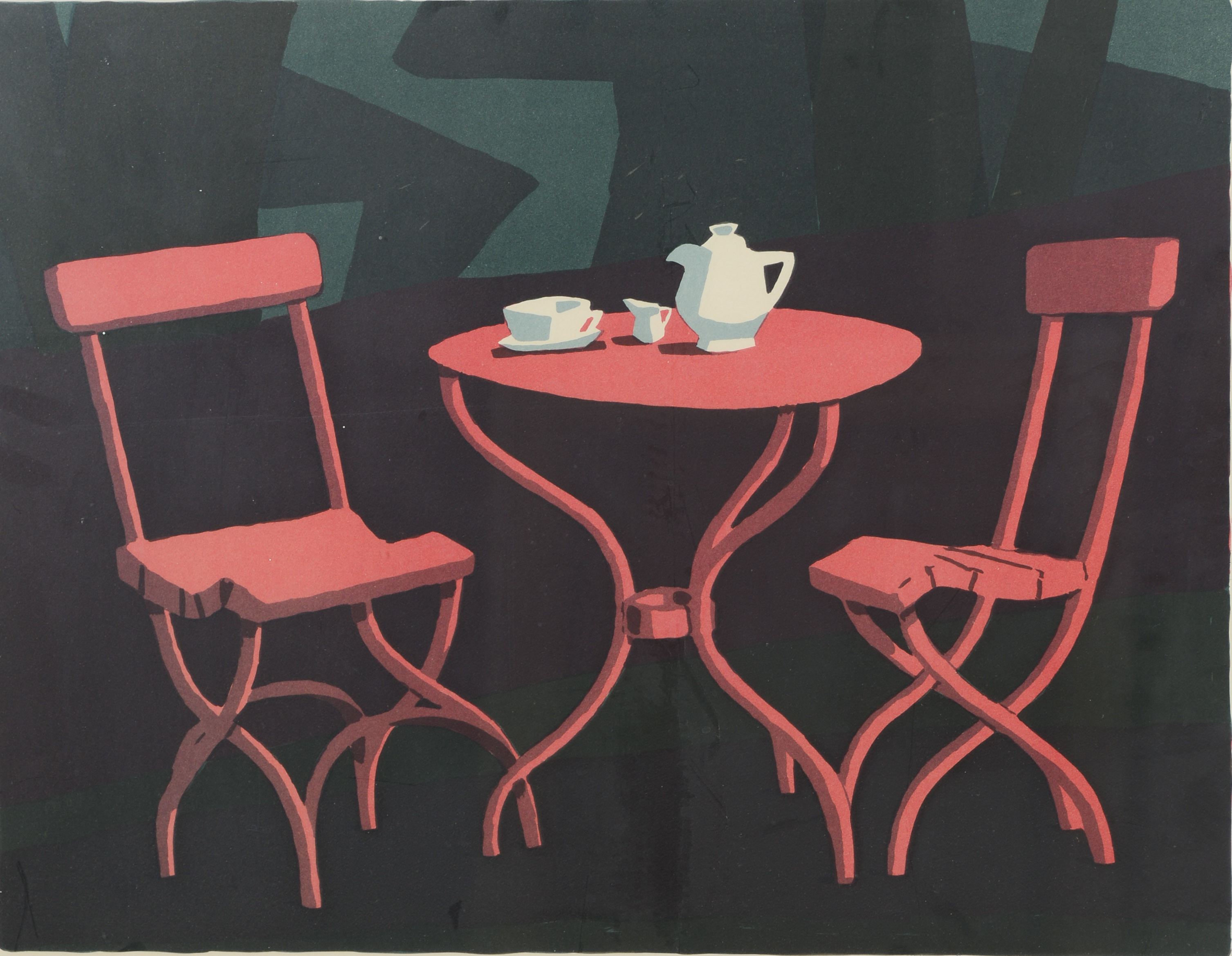 LARS NORRMAN. Cafémöbel, färglitografi, signerad, numrerad 173/310.