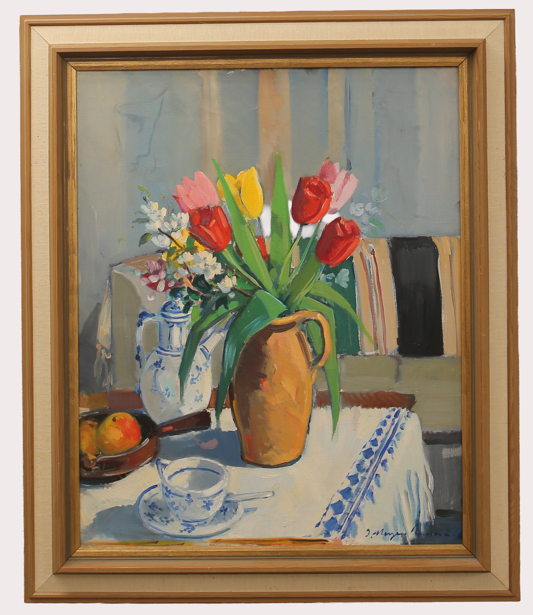 JOHANNES MEYER ANDERSEN. Olja på duk, blomsterstilleben, signerad.