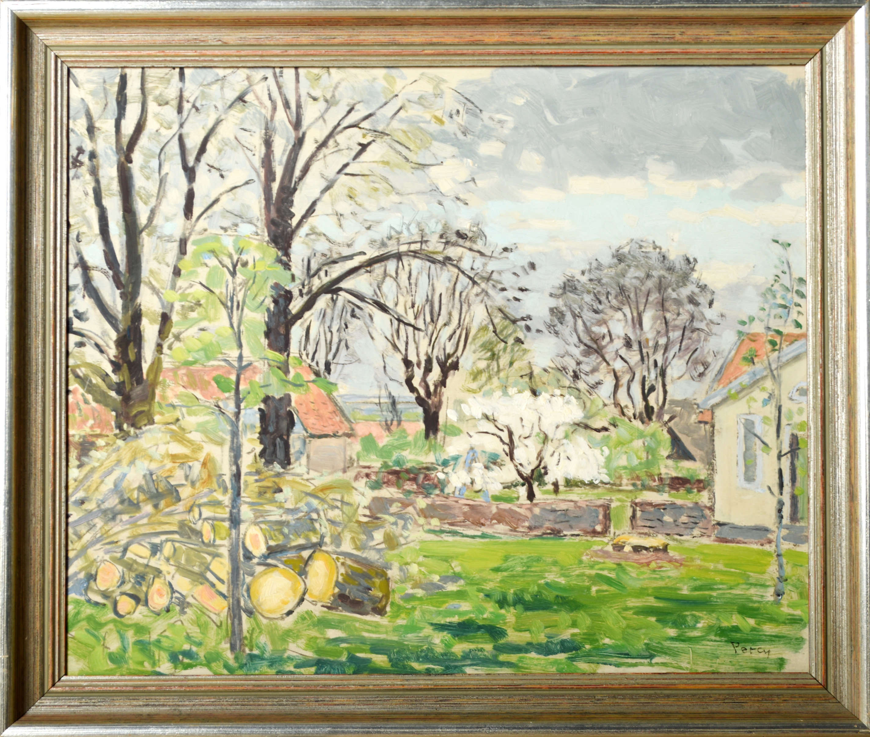 ARTHUR PERCY. Olja på pannå, "Trädgårdsbild 3.0", Signerad.