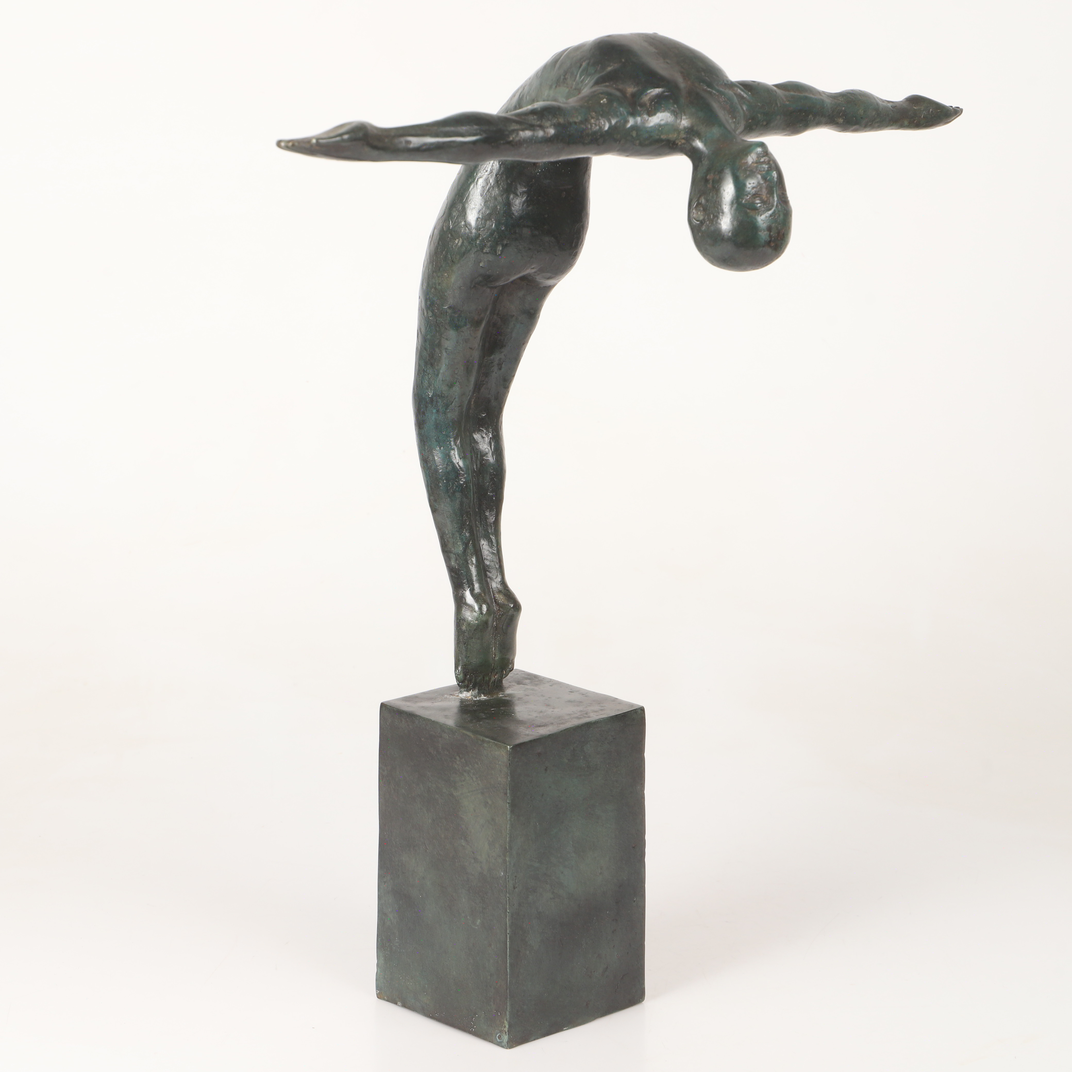 SKULPTUR, simhoppare, grönpatinerad brons, Art People Gallery, Sweden, stämplad A P G.