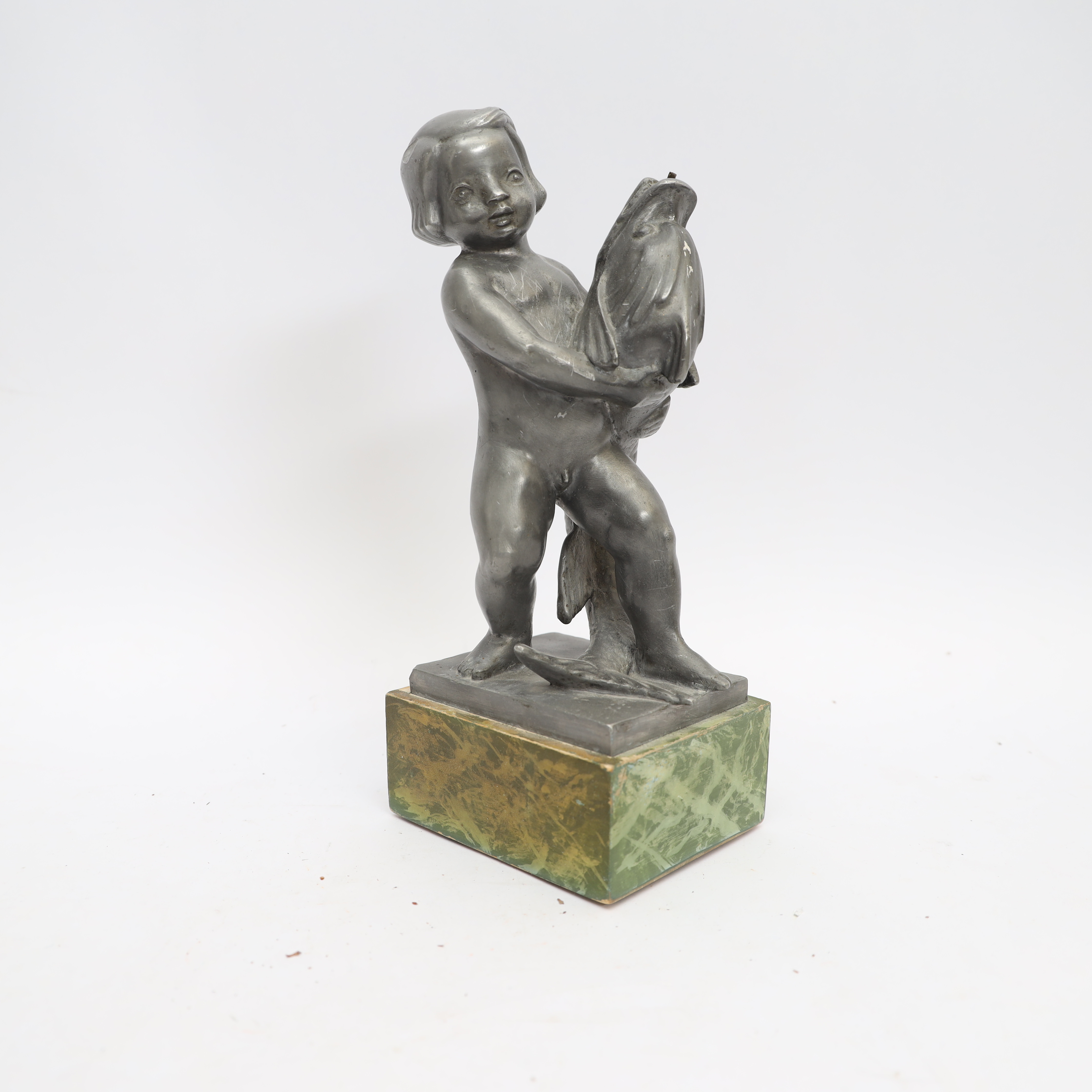 OKÄND KONSTNÄR. Skulptur, signerad Y Norberg, daterad 31 (1931) bly och marmorerad träsockel, Swedish modern.