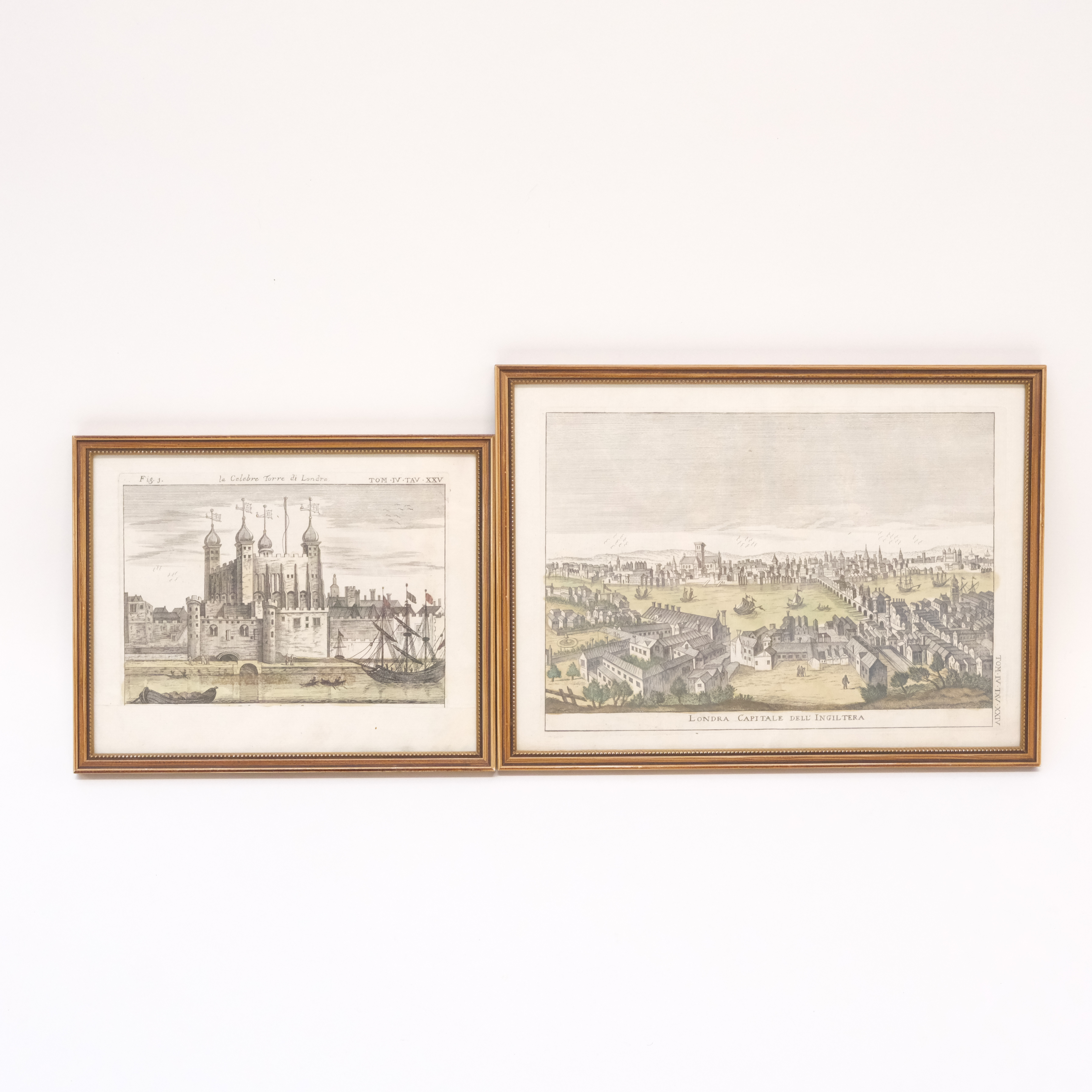 TVÅ KOLORERADE KOPPARSTICK, LONDON, 1700/1800-TAL.