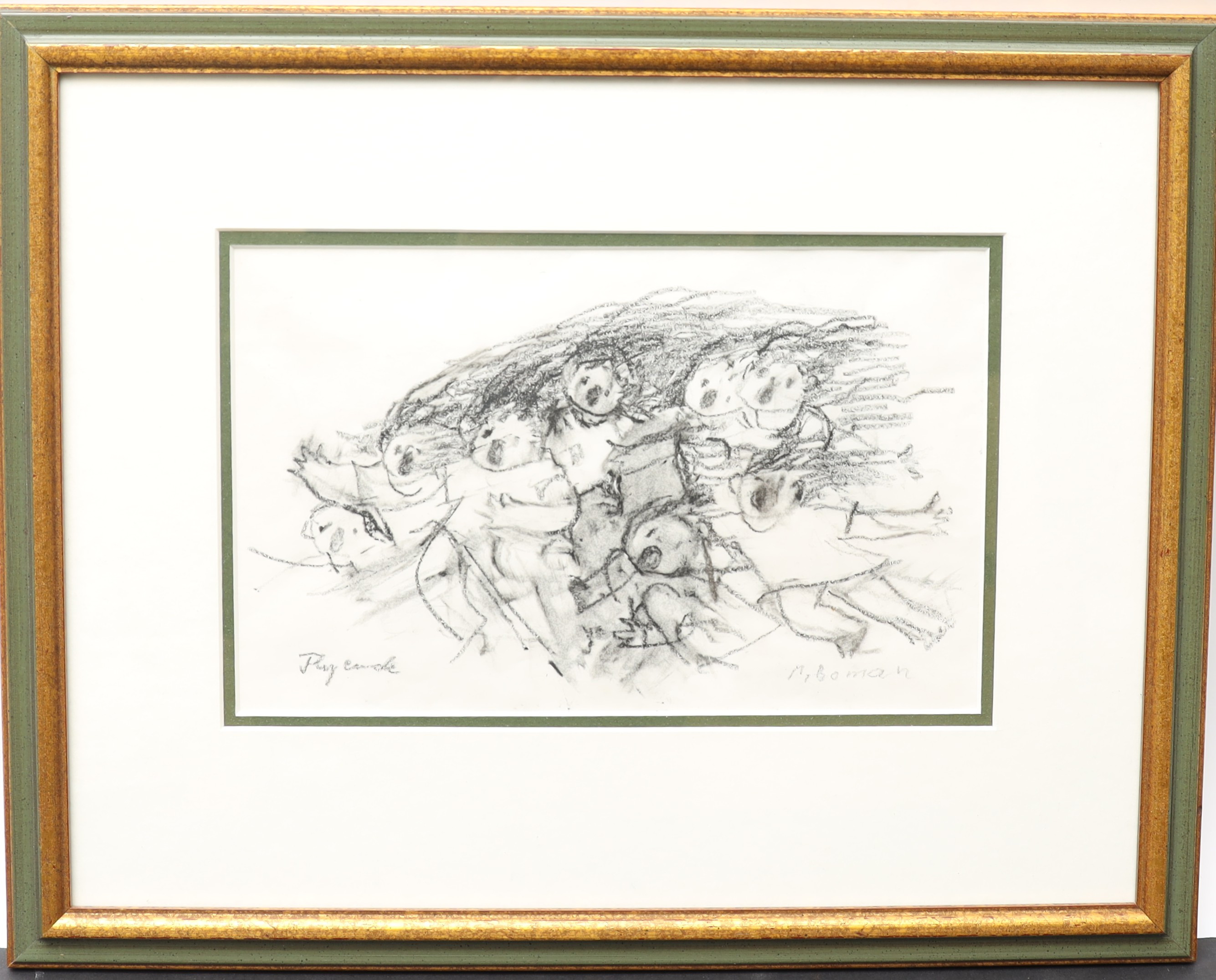 MARTIN BOMAN. Figurscen, teckning, signerad.