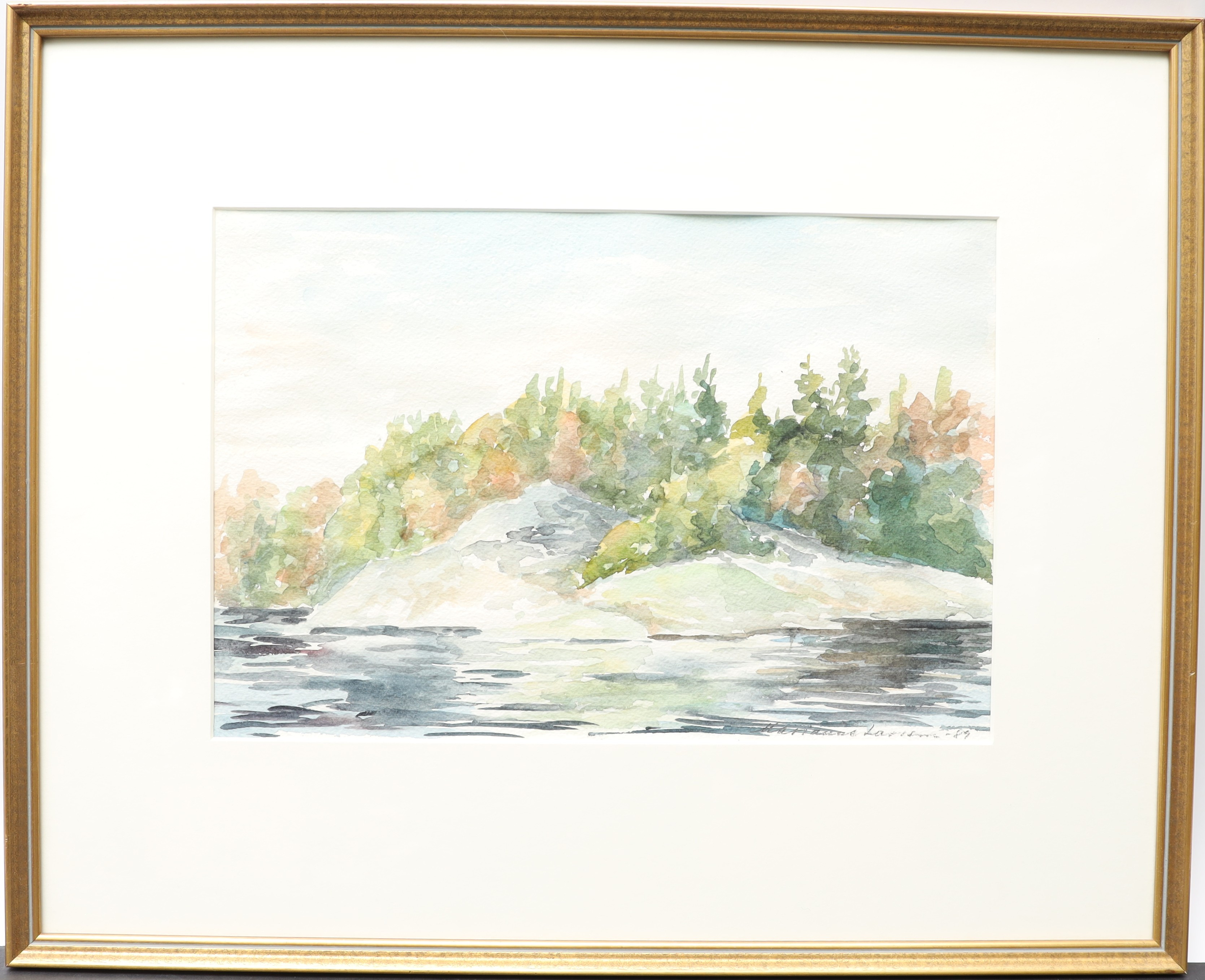 MARIANNE LARSSON. Skogsbild med vattendrag, Akvarell, signerad och daterad 89.