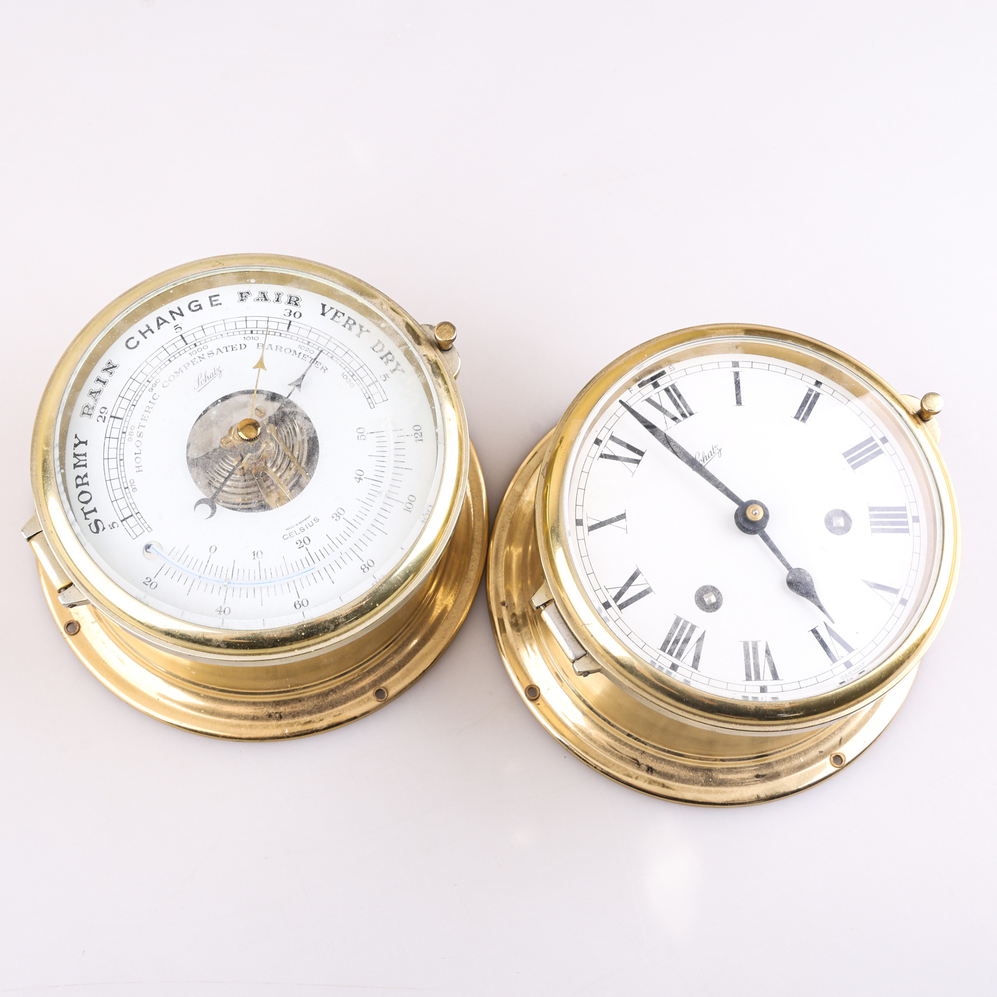 SKEPPSUR & BAROMETER, 2 delar, Schatz, mässing.