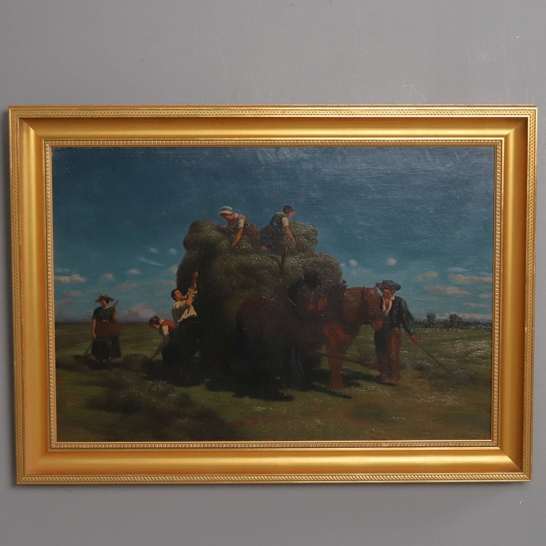 CHARLES PHILOGENE TSCHAGGENY. "Haymaking", Belgien, signerad, 1800-talets mitt.